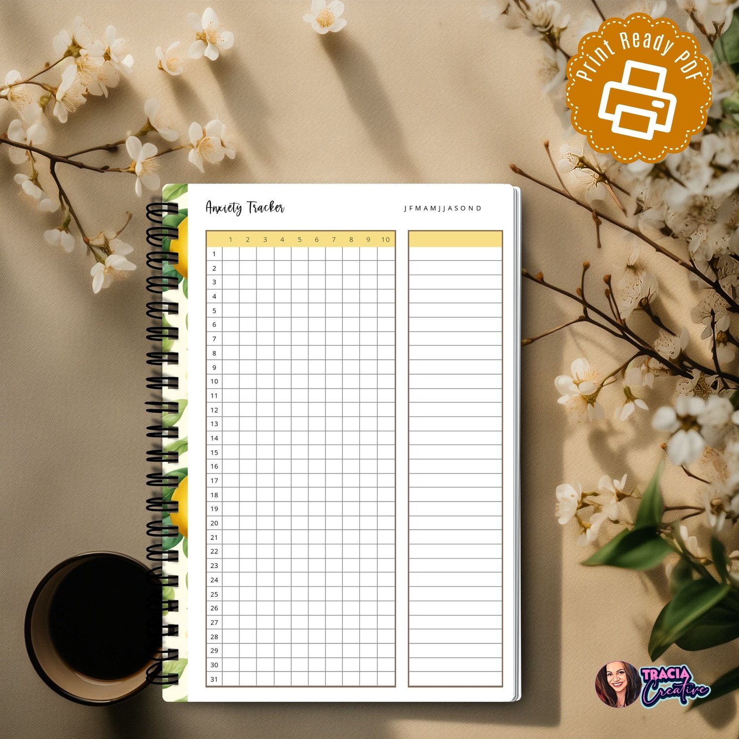 Printable Anxiety Tracker: Citrus A5 Planner Insert | Tracia Creative