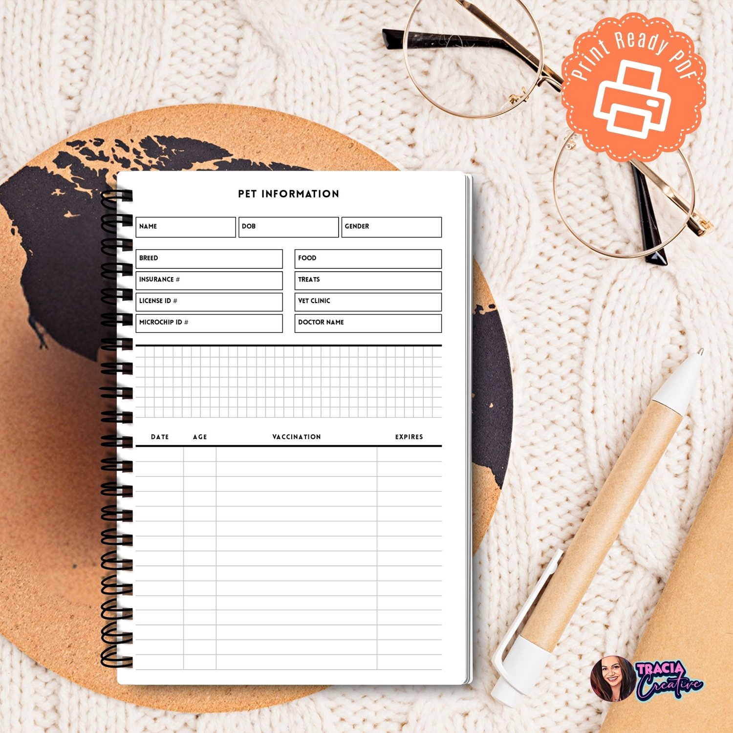A5 Pet Information Planner Insert | Tracia Creative