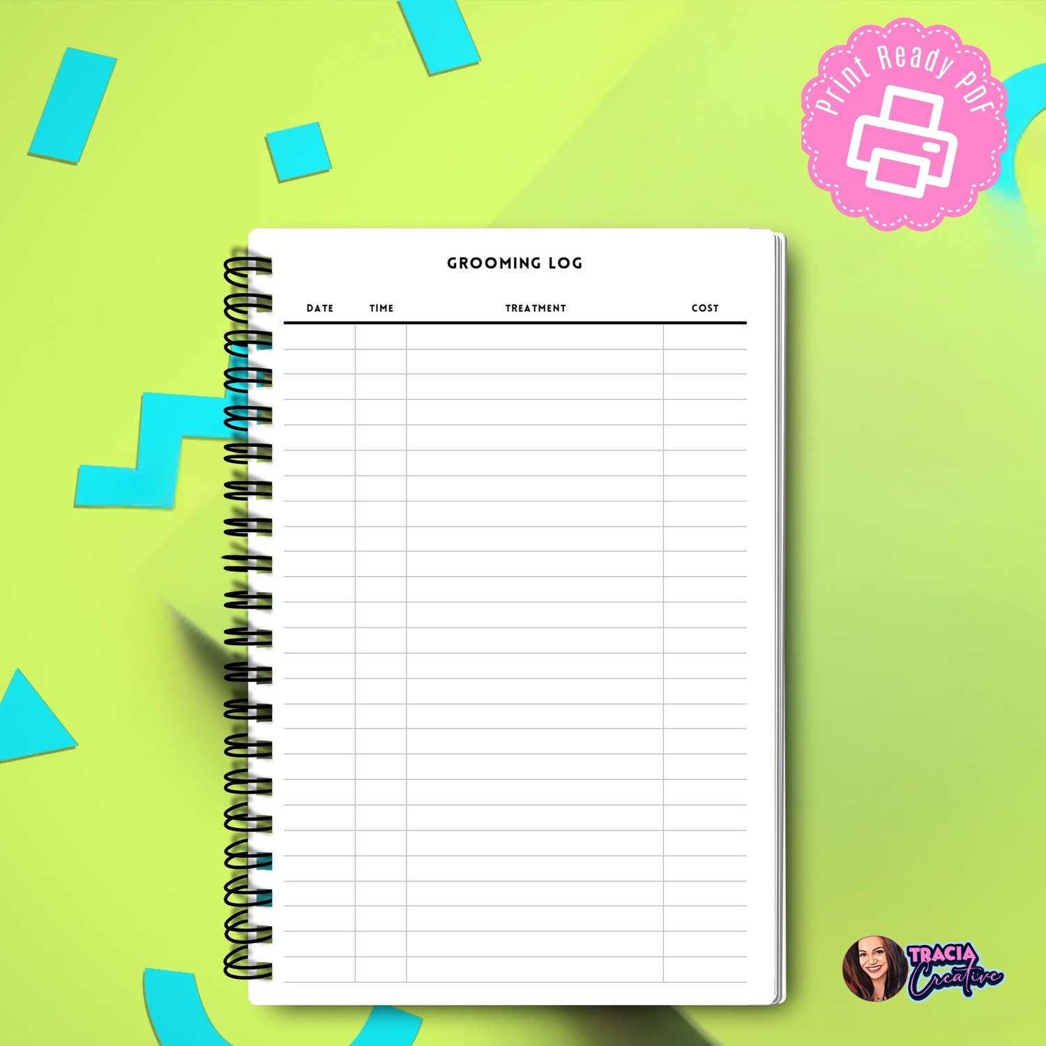 A5 Pet Grooming Log Planner Insert | Tracia Creative