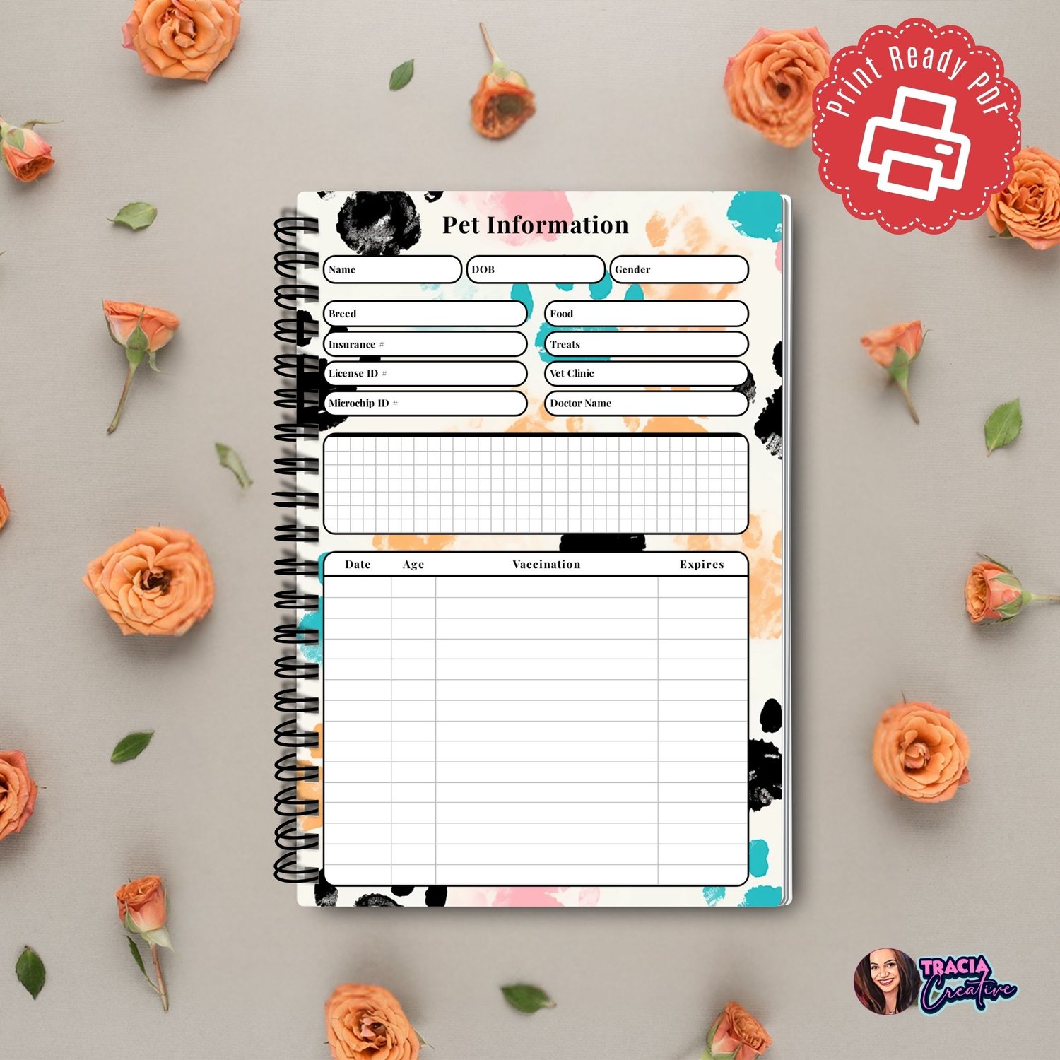 Paws Pet Information Planner Page | Tracia Creative