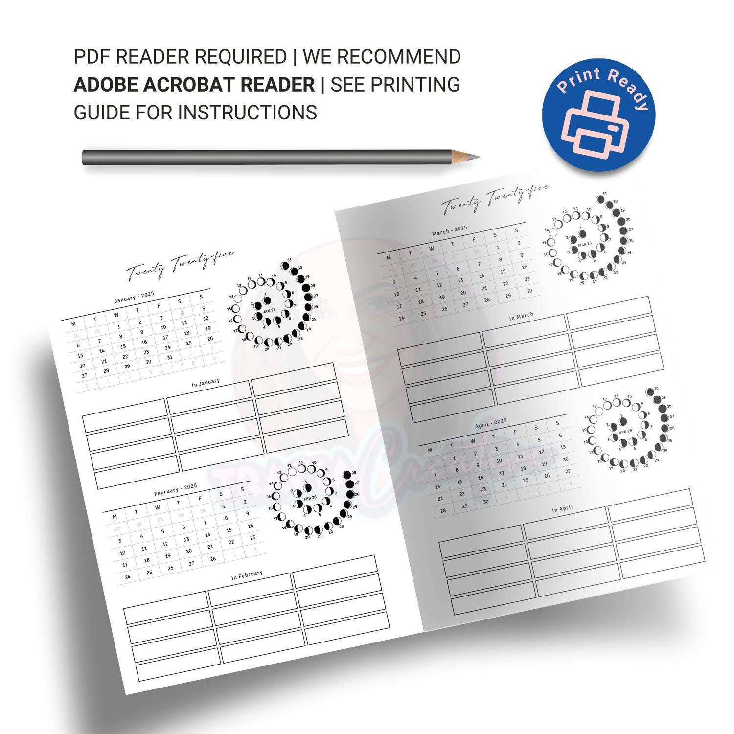 Printable 2025 Lunar Monthly Planner – Digital Download