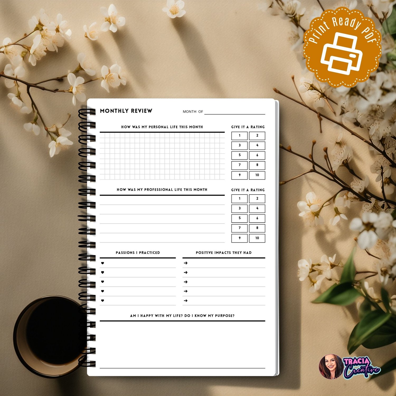 Minimalist Monthly Review Planner Page | Tracia Creative