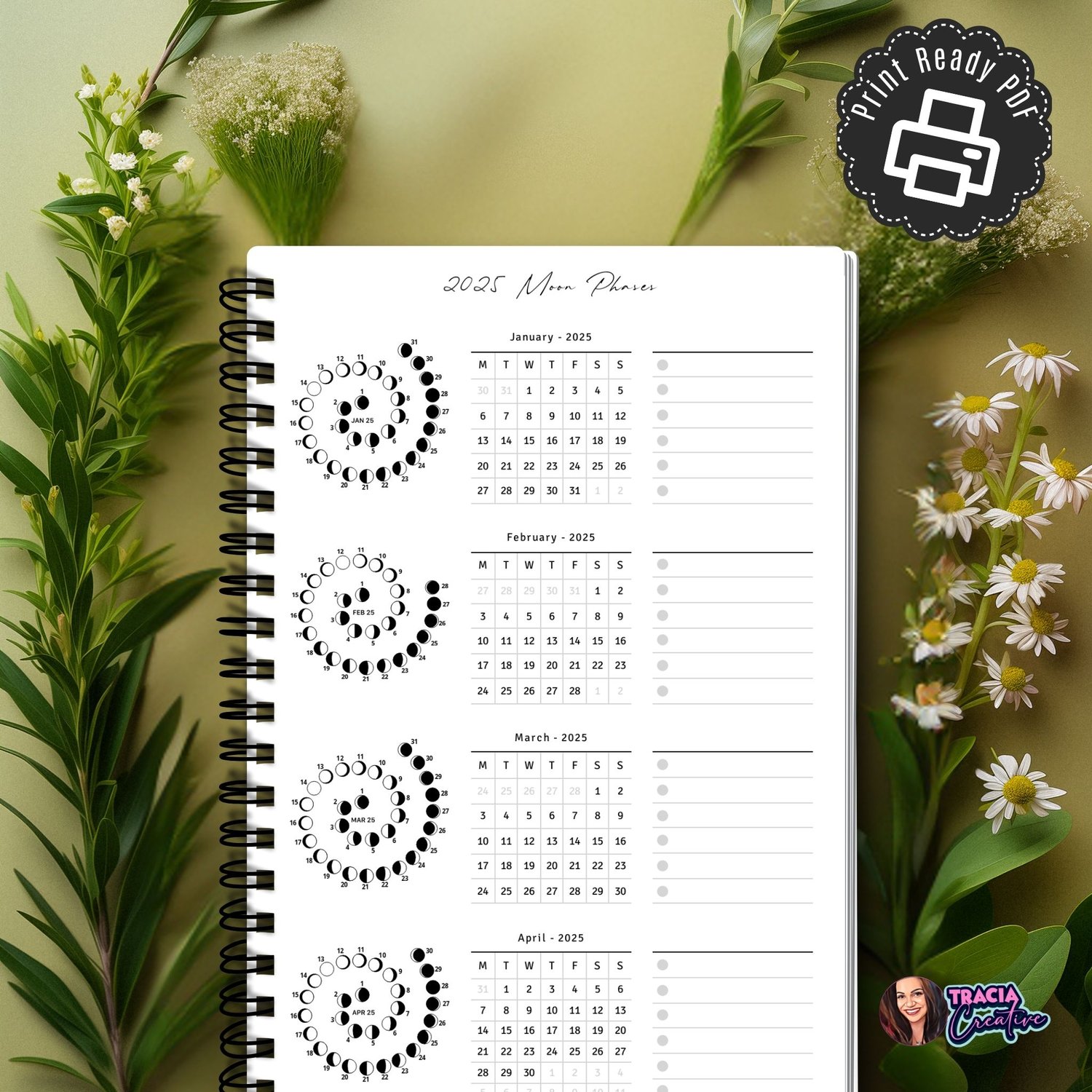 2025 Moon Calendar Quarters A5 – Track Lunar Phases