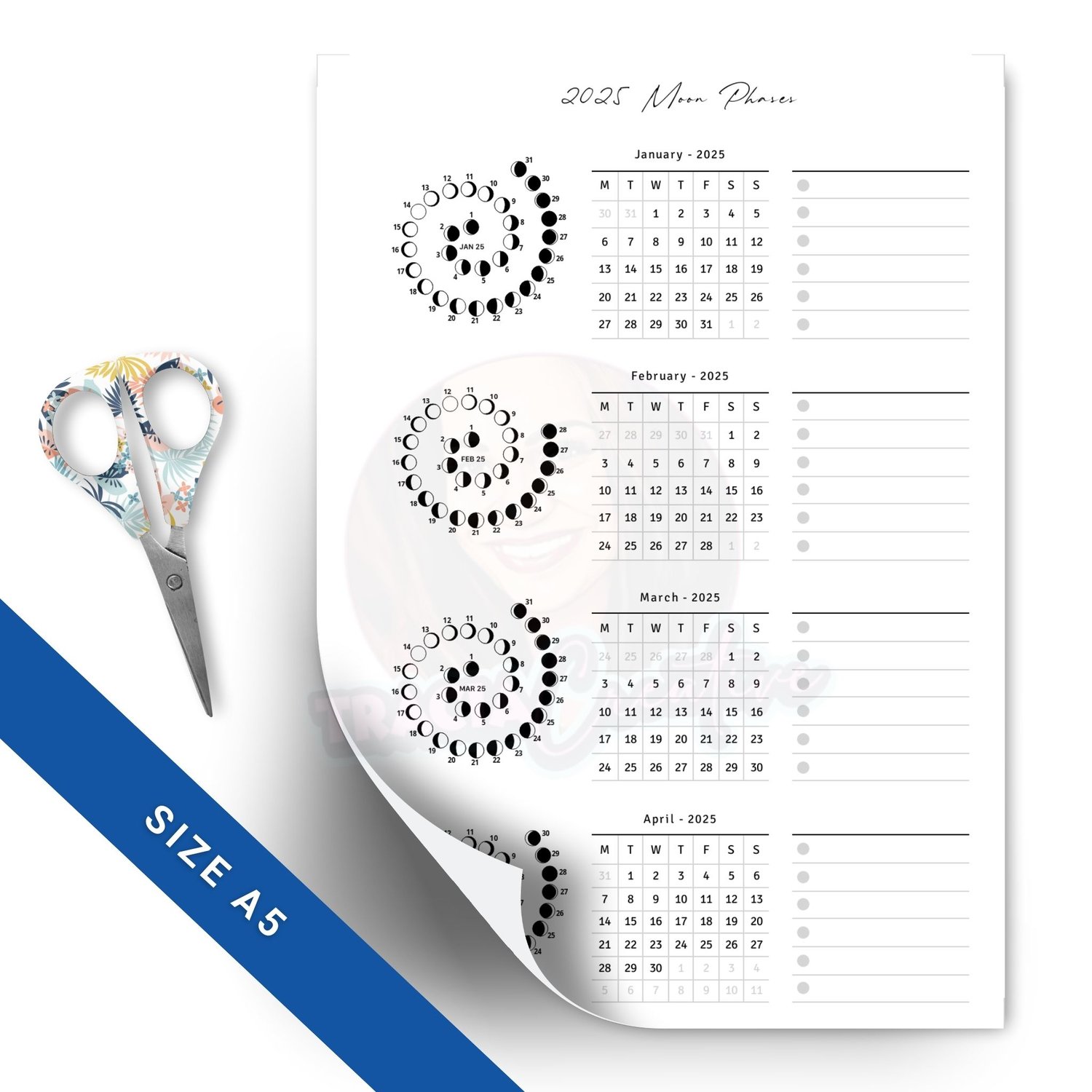 2025 Moon Calendar Quarters A5 – Track Lunar Phases