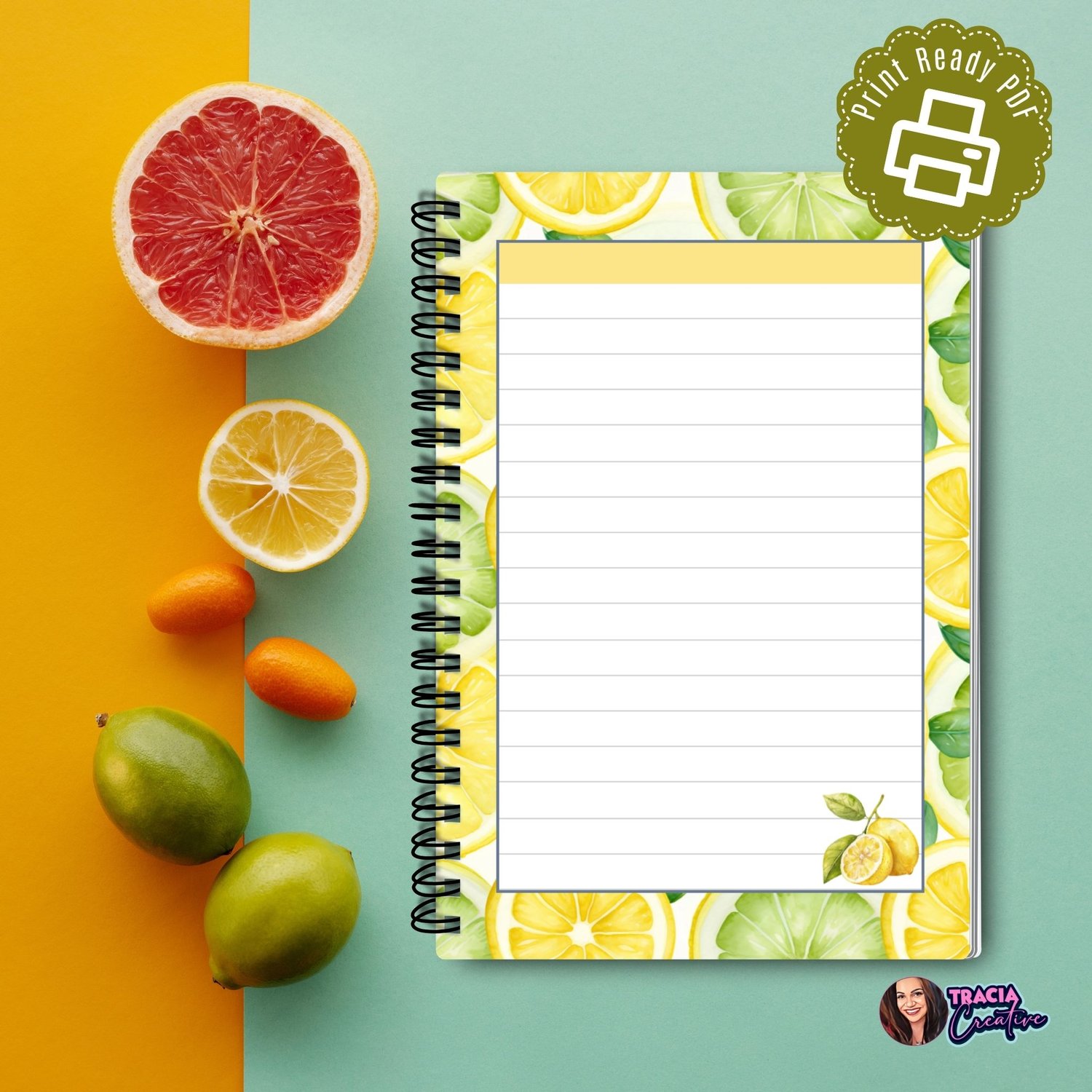 Lemon Printable Lined Notepad | Tracia Creative
