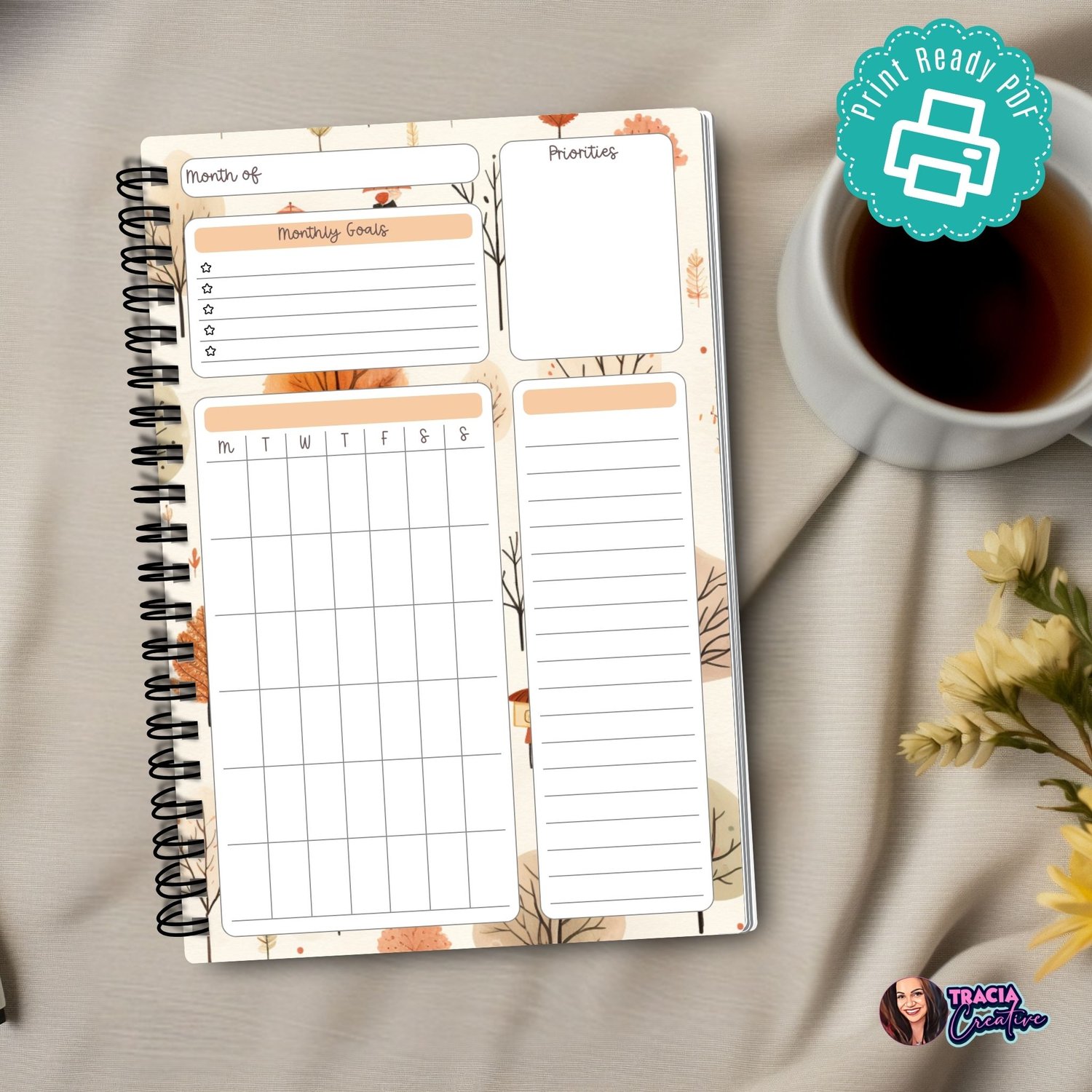 Fall Monthly Overview Planner | Printable | Tracia Creative