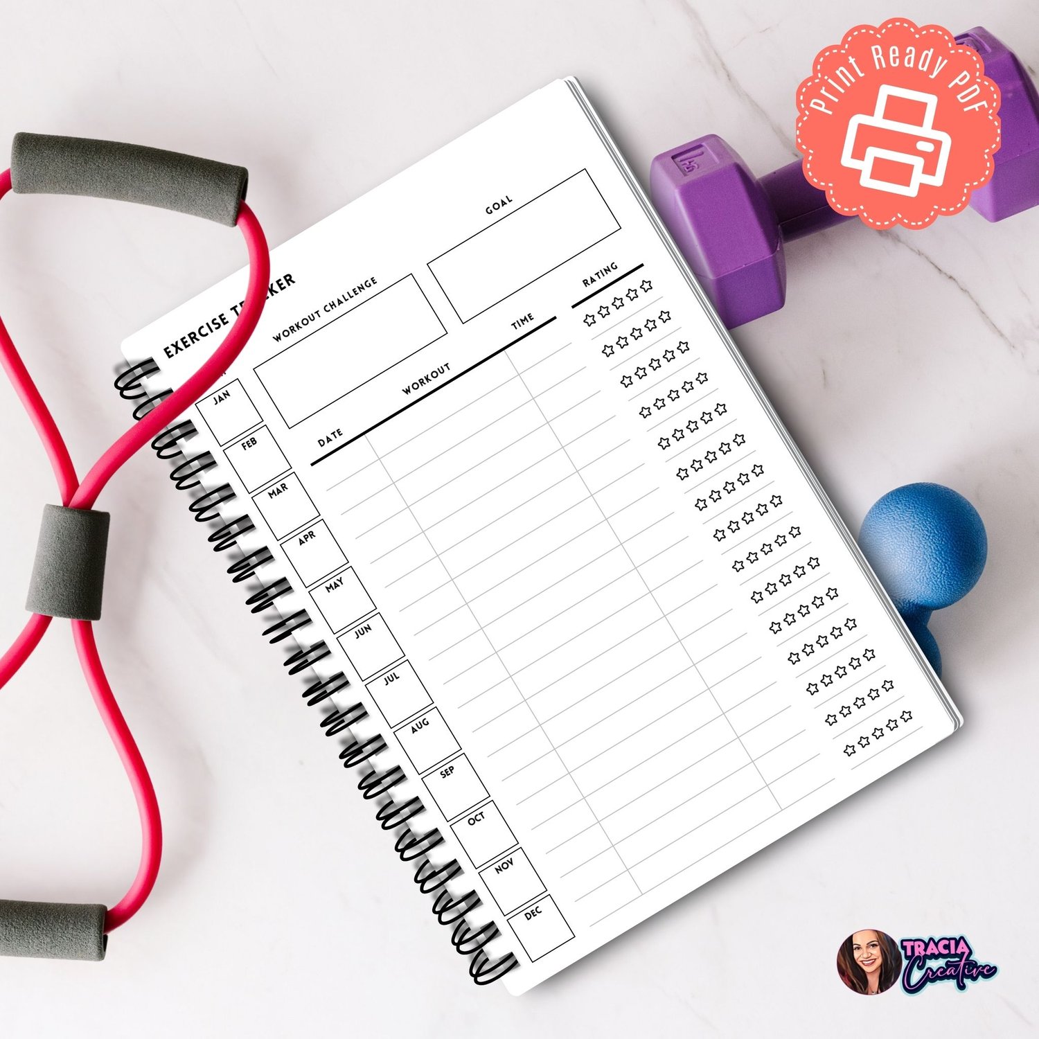 Minimalist Printable Exercise Tracker | Fitness Planner in 4 Sizes