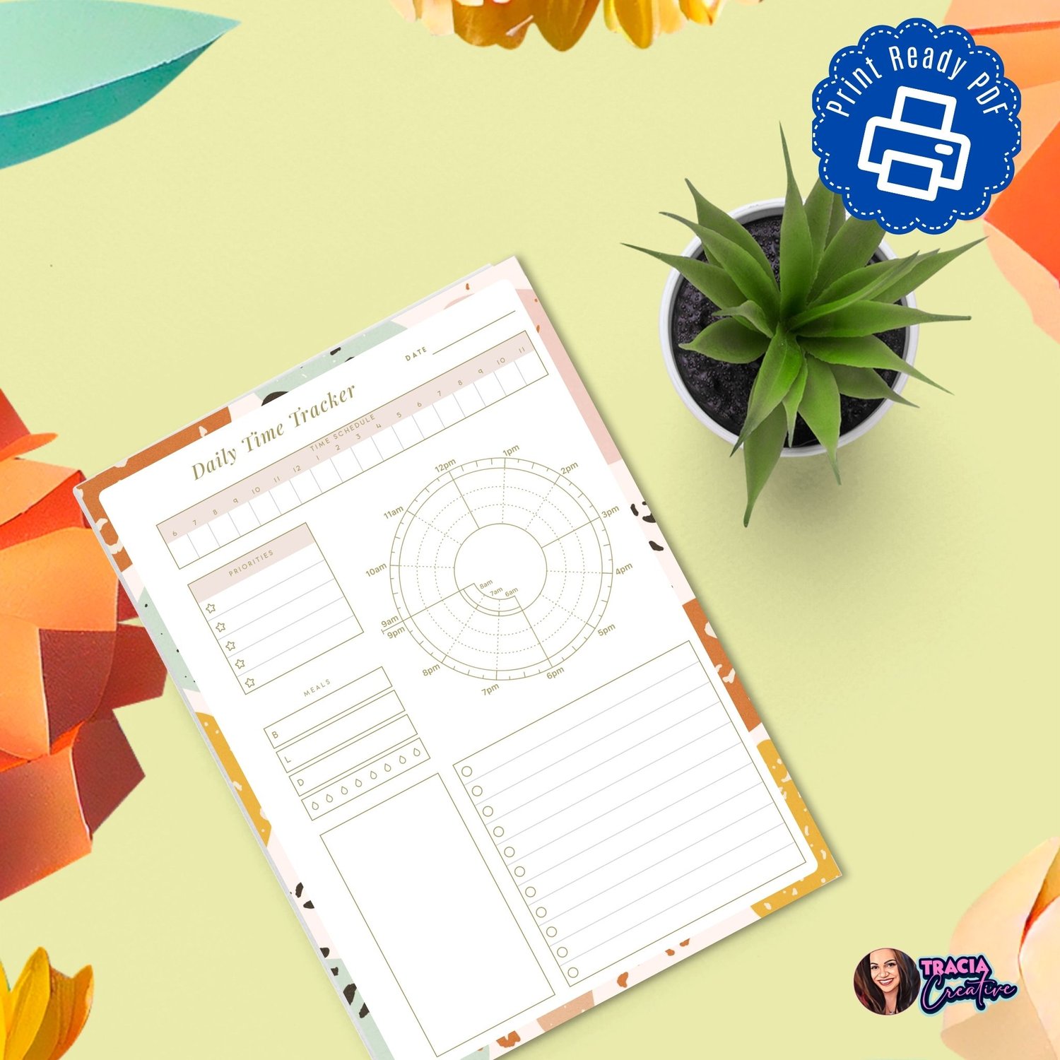 Daily Time Tracker Planner Insert - Tracia Creative