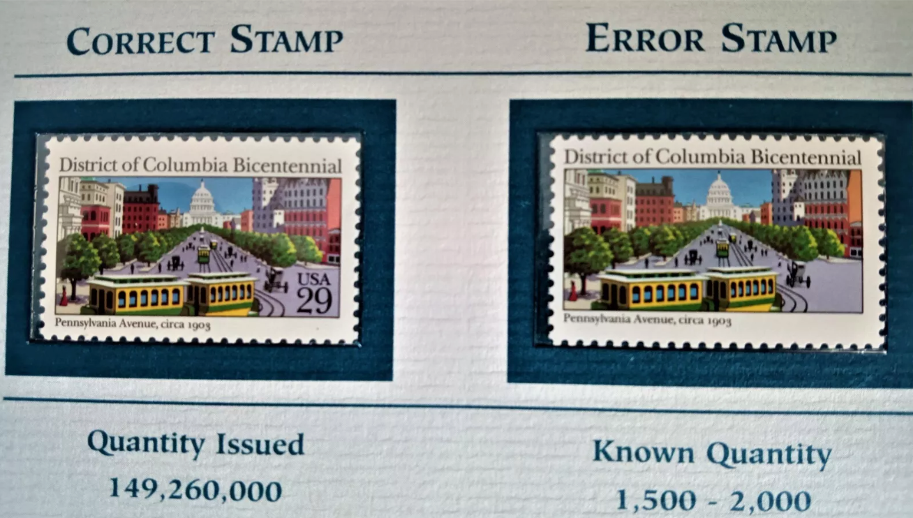 First Error Stamp America s first postage stamp PLUS District of Columbia Bicentennial ...