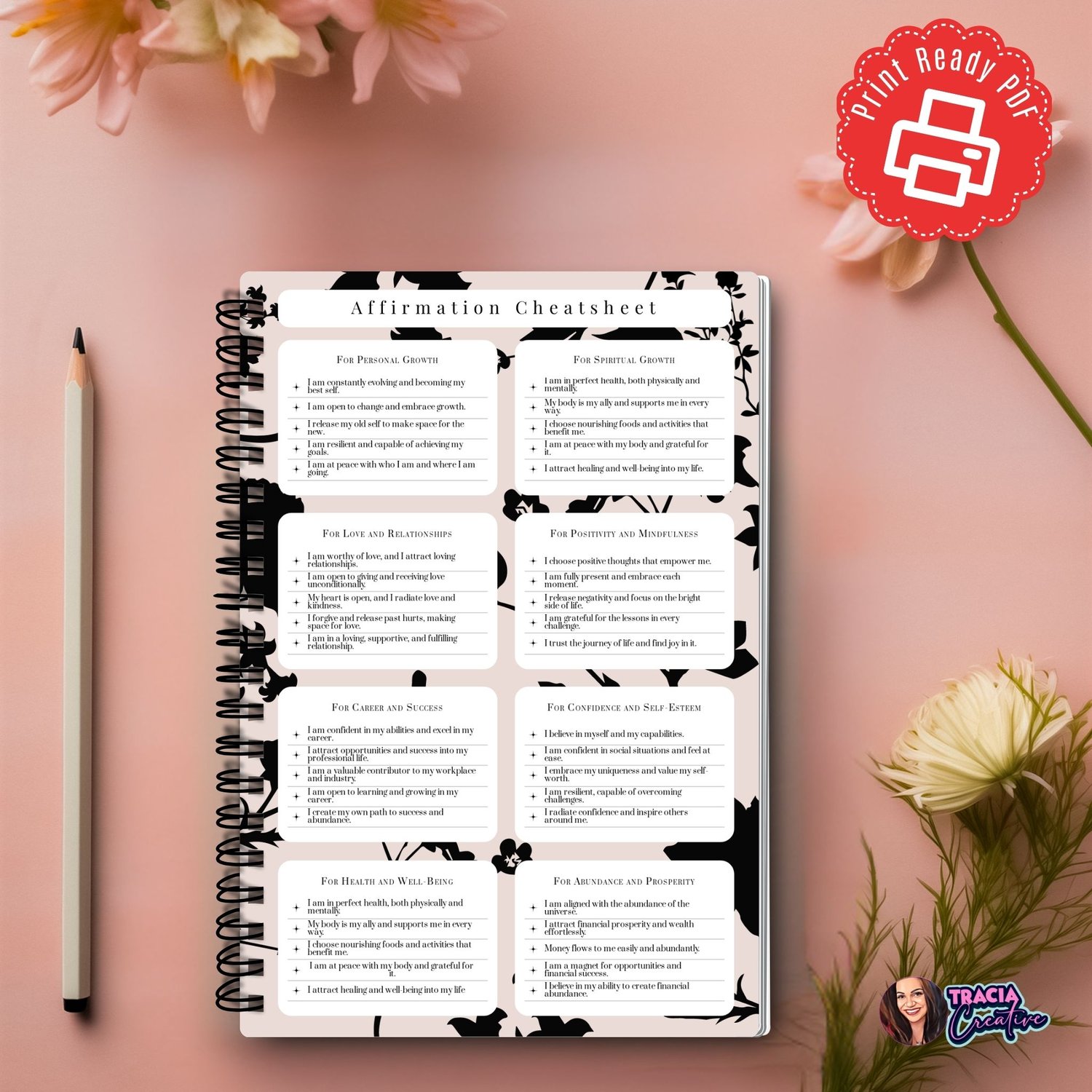 Affirmation Cheatsheet A5 Silhouette | Tracia Creative