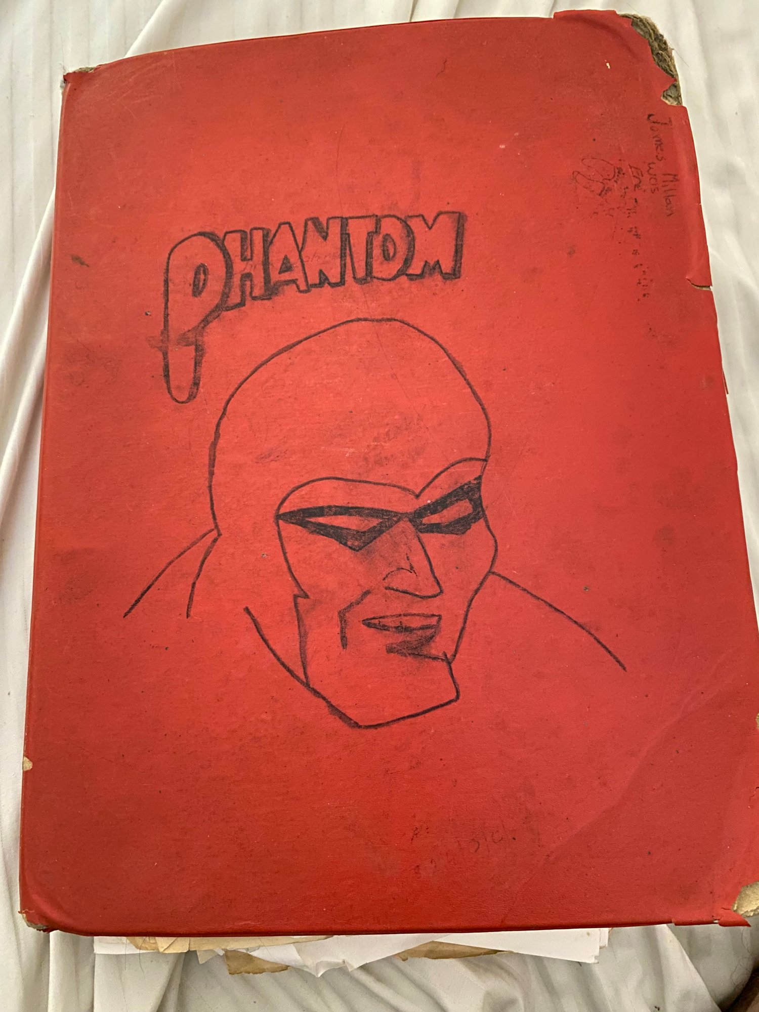 I drew this on the front of my high school folder in 1987. It’s now what I keep my early book plot summaries, brainstorming and ideas in.  The back cover had my version of Roger Moore as James Bond. Both were my favourites at that age.