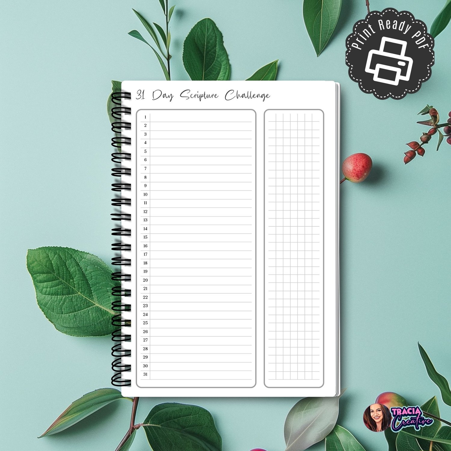 31-Day Bible Scripture Challenge Planner Insert | Tracia Creative