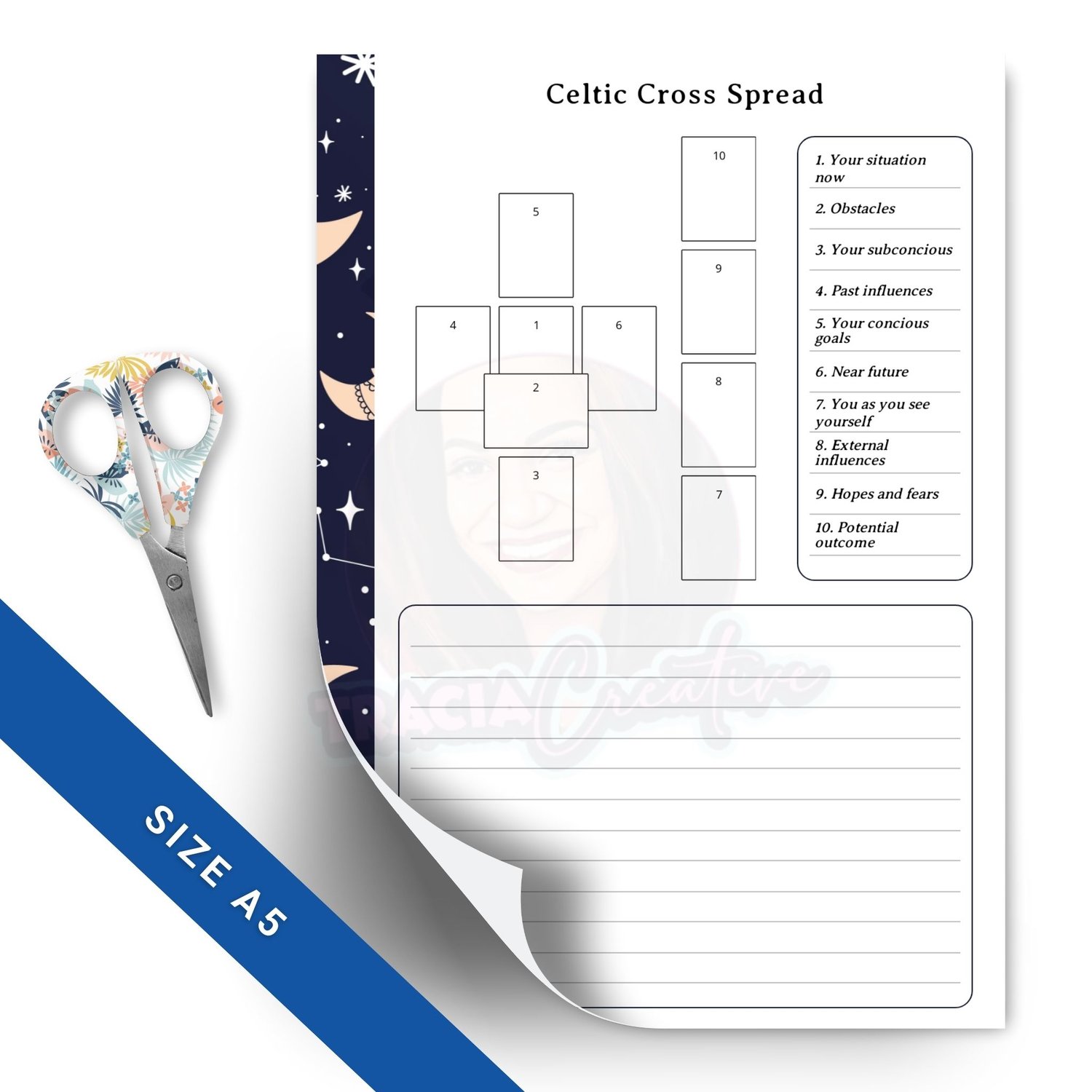 Celtic Tarot Cross Spread A5 – Printable Digital PDF