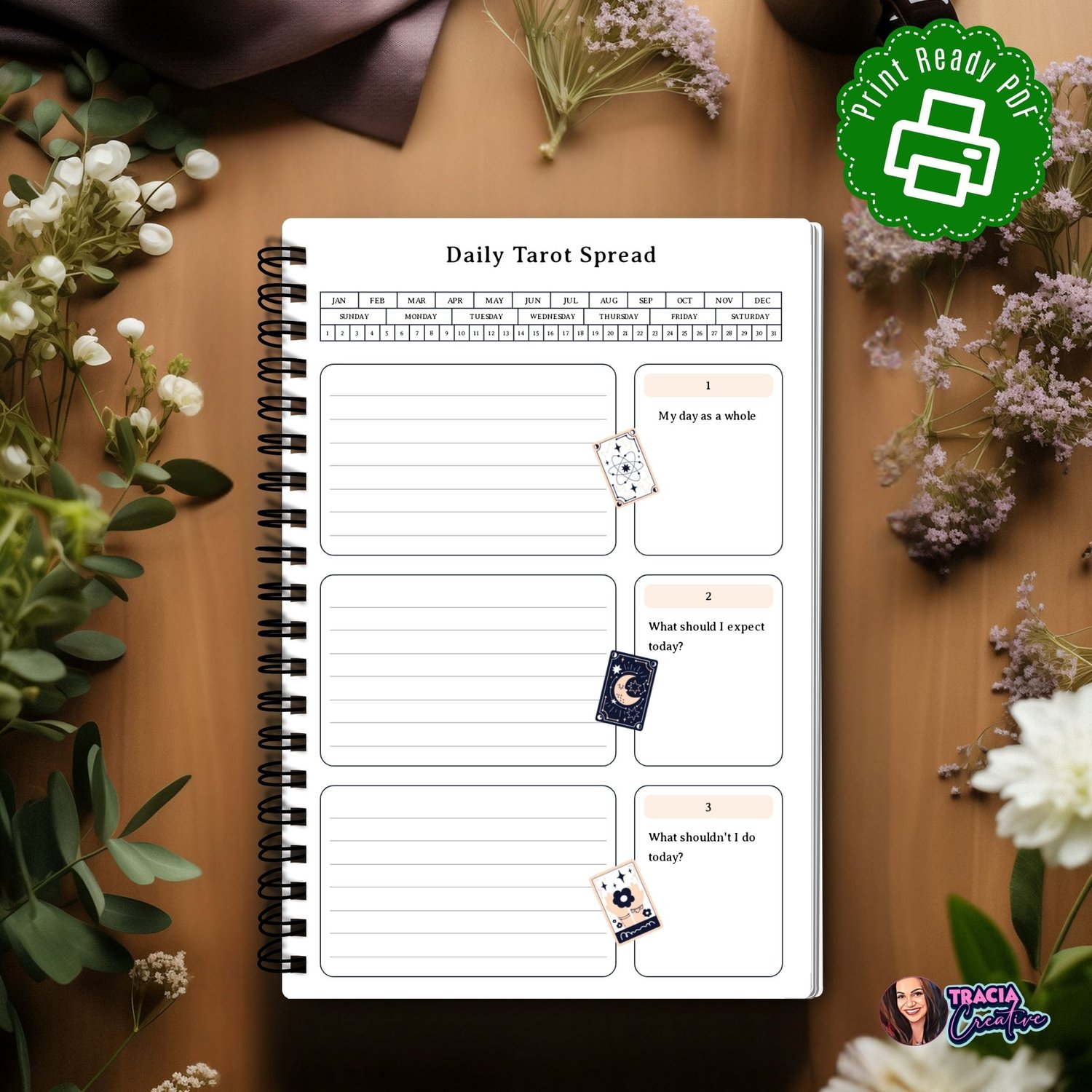 Printable Daily Tarot Spread – A5 Layout