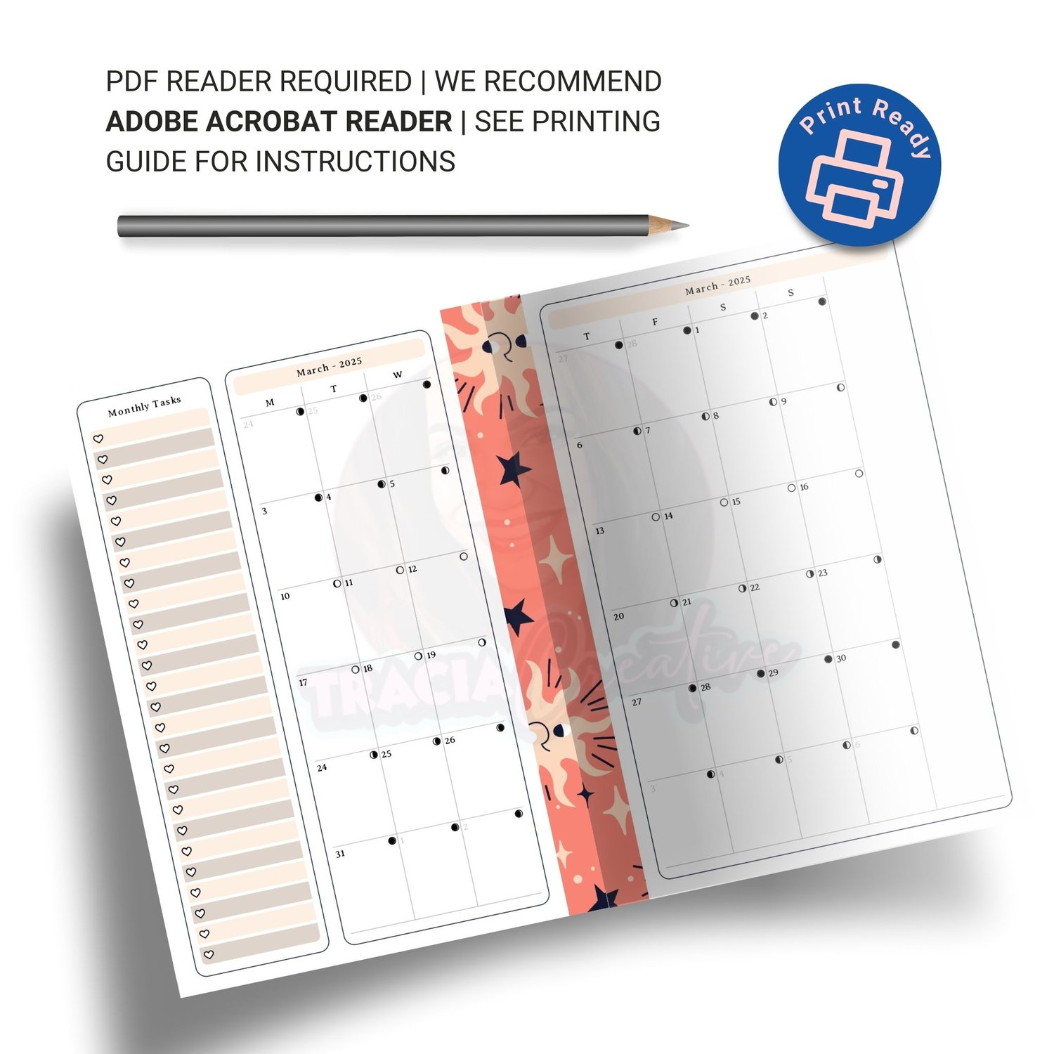 Printable Celestial 2025 Monthly Planner – A5 Format