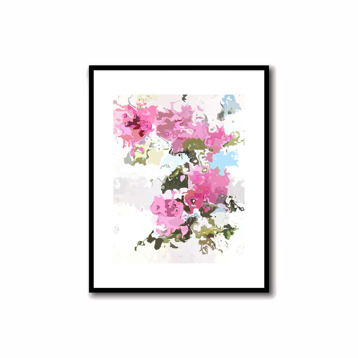 Modern abstract art prints, Pink Azalea, Blue Smoke, Heather Gray and Soft Peach. Wall decor, Desk decor, Shelf décor, 5X7 art prints