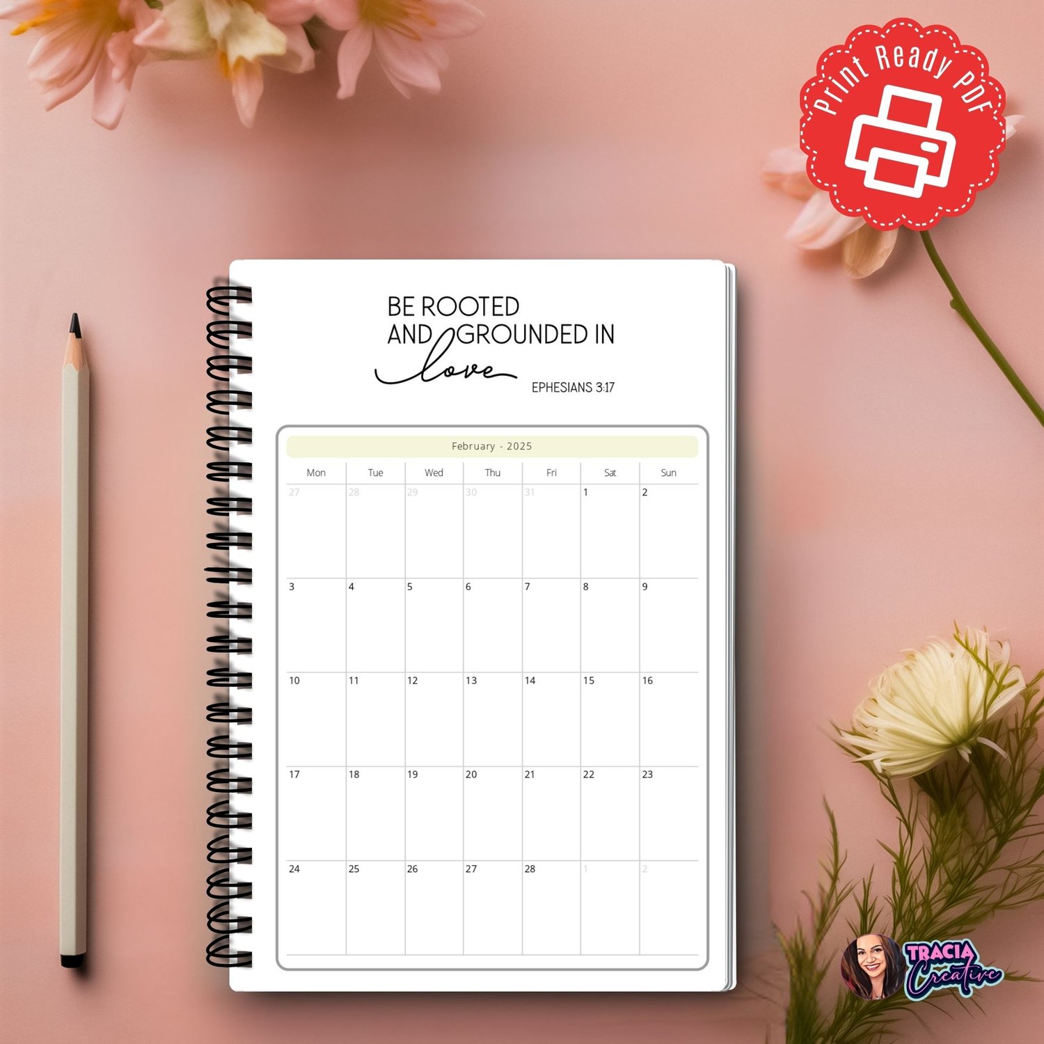 2025 Bible Verse Monthly Calendar, A5 Planner Insert | Tracia Creative