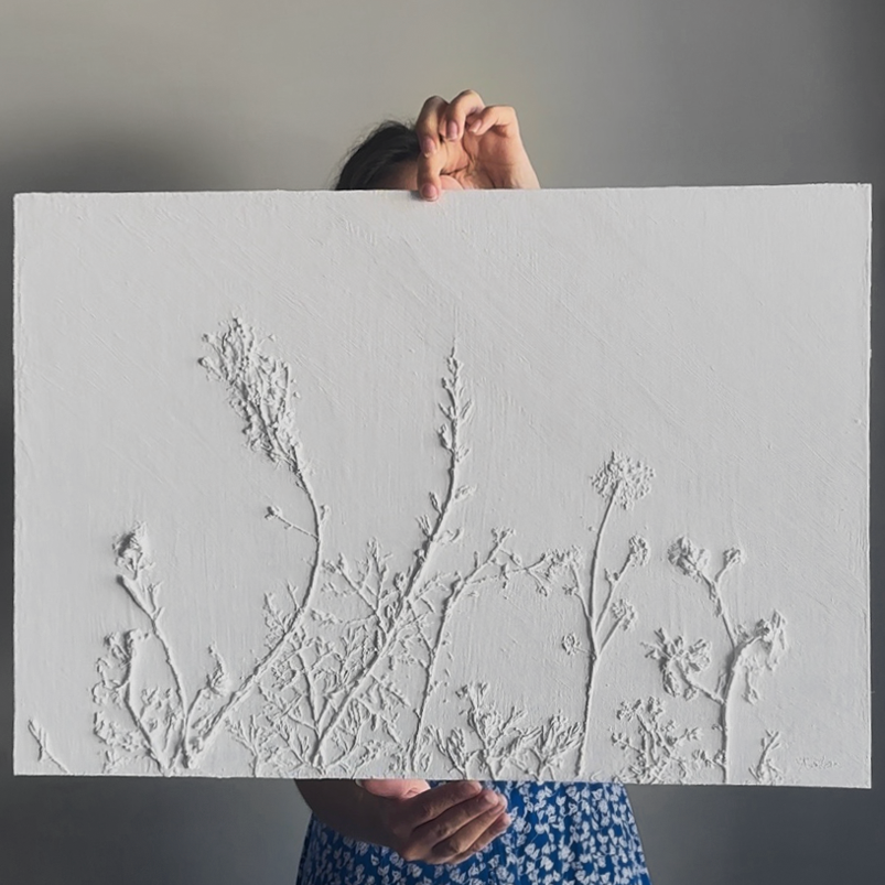 Textured art. Plaster on board. Flowers. Unique art.