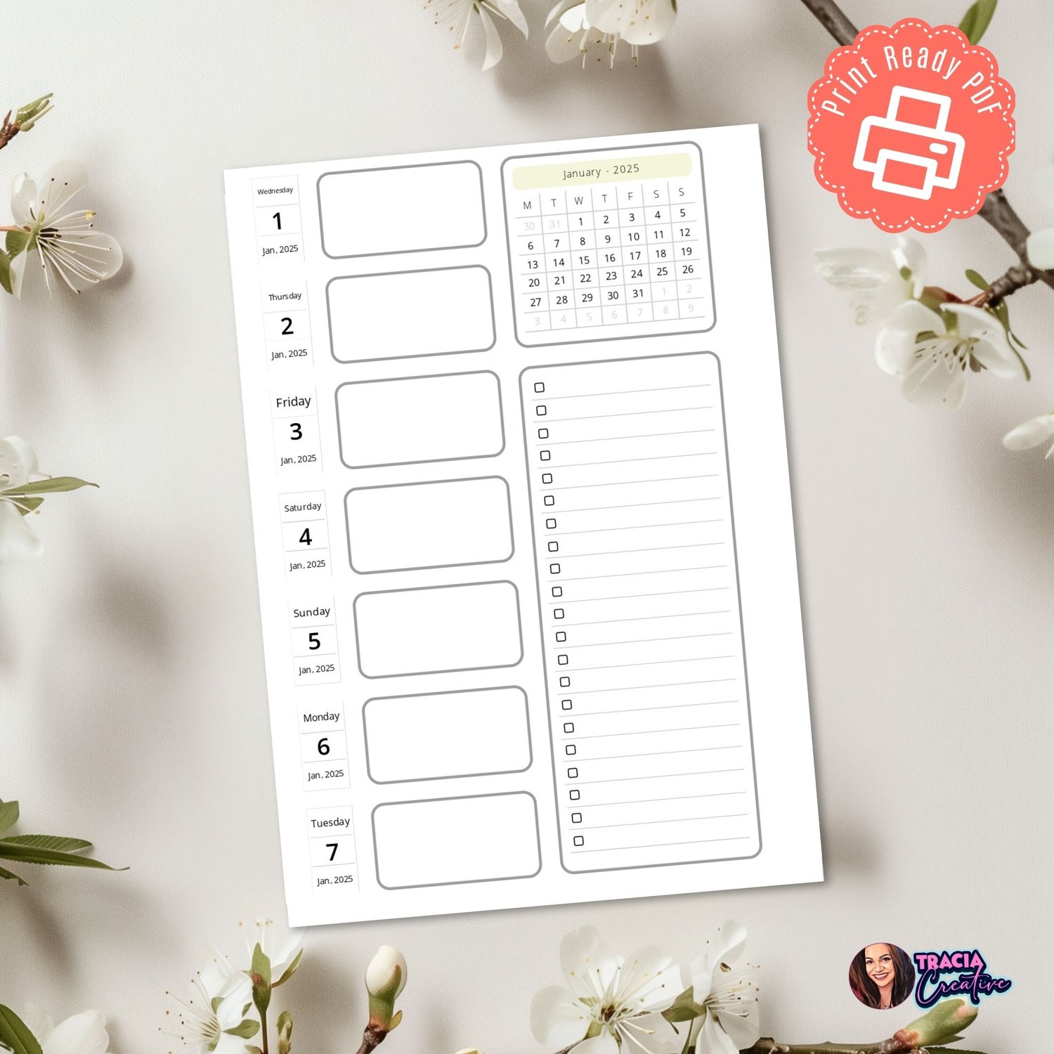 2025 A5 Printable Weekly Planner Insert | Tracia Creative