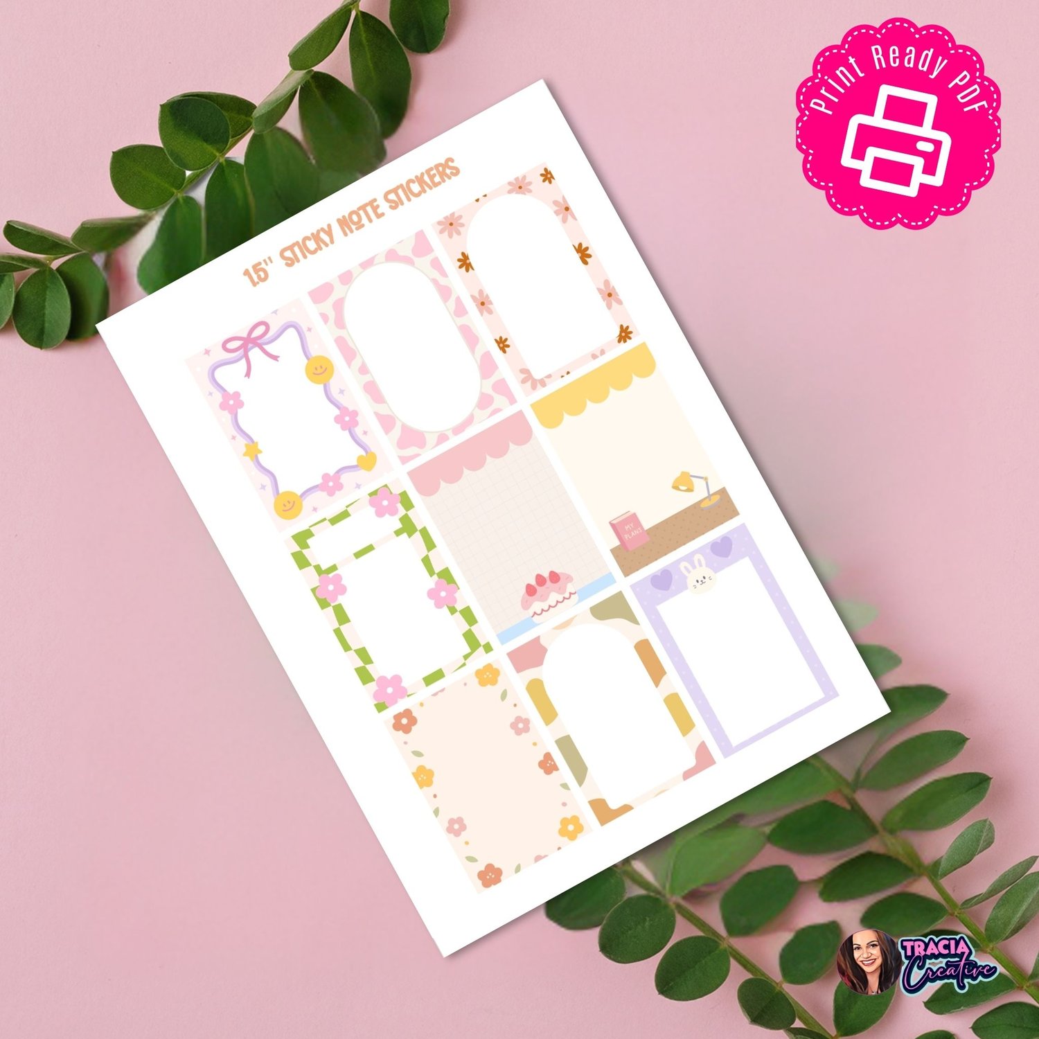 Adorable 1.5 Sticky Note Stickers - Instant Download