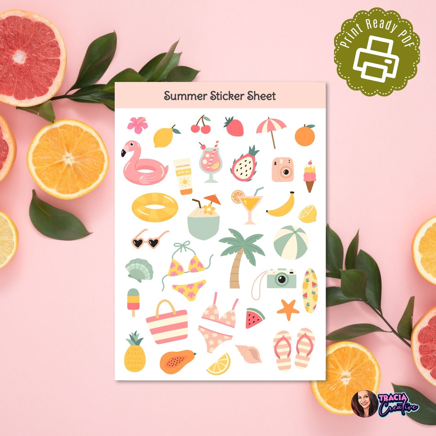Cute Summer Stickers | Printable Planner Stickers A5 | Tracia Creative