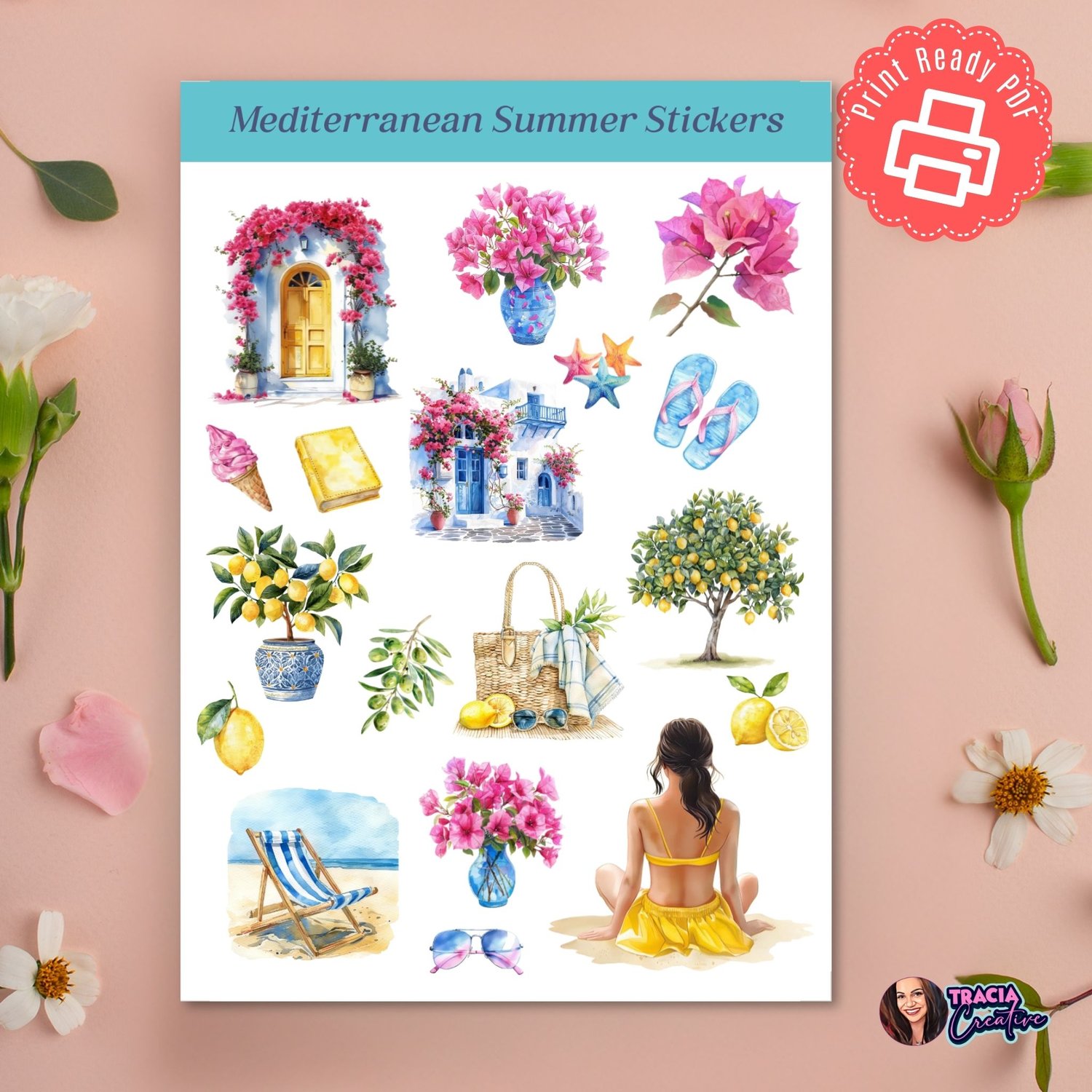 Mediterranean Summer Stickers | Planner Stickers | Tracia Creative