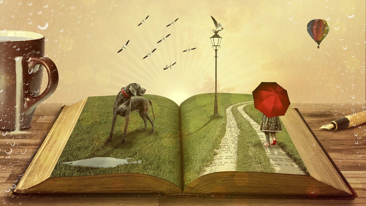Libro, perro y cuentos de hadas