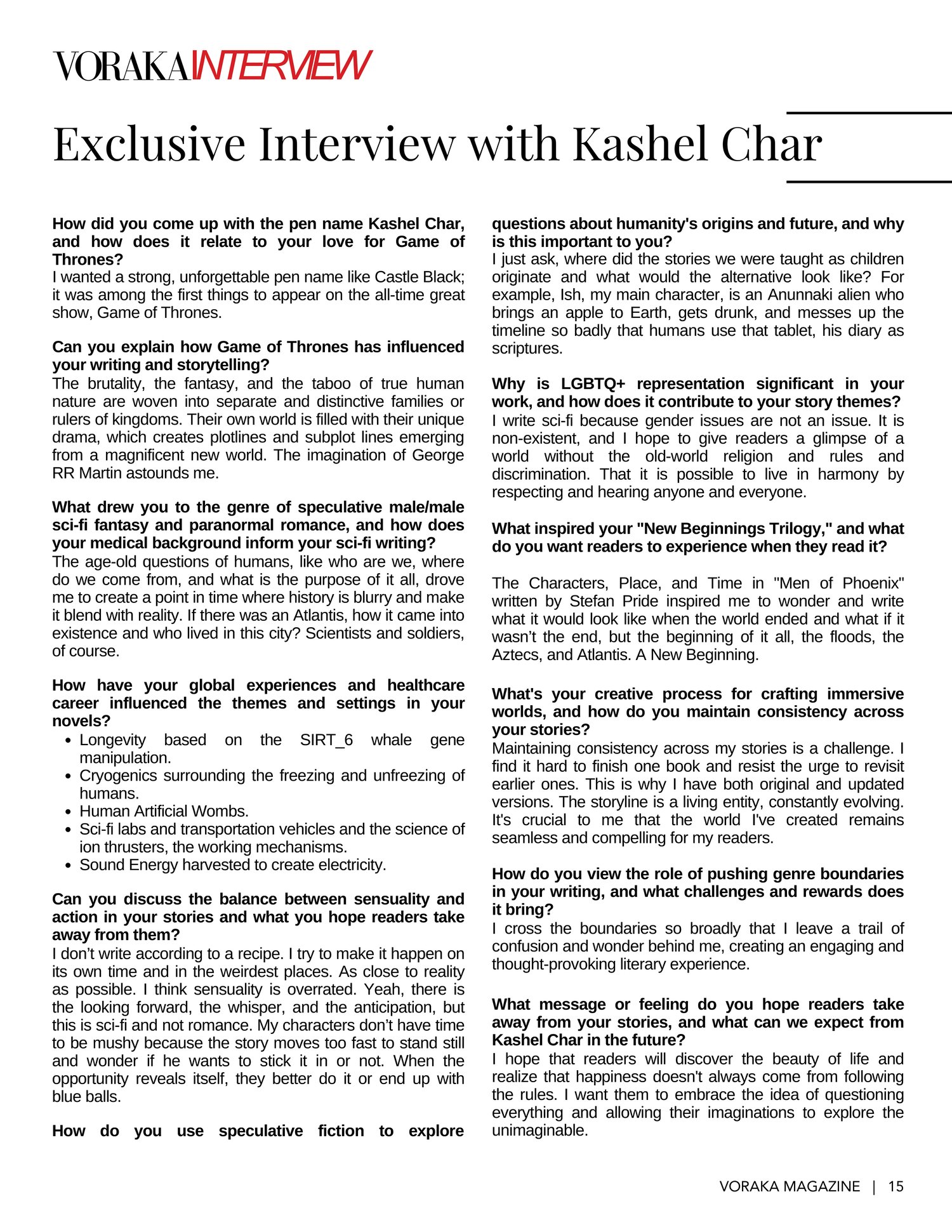 Exclusive Interview with Kashel Char
