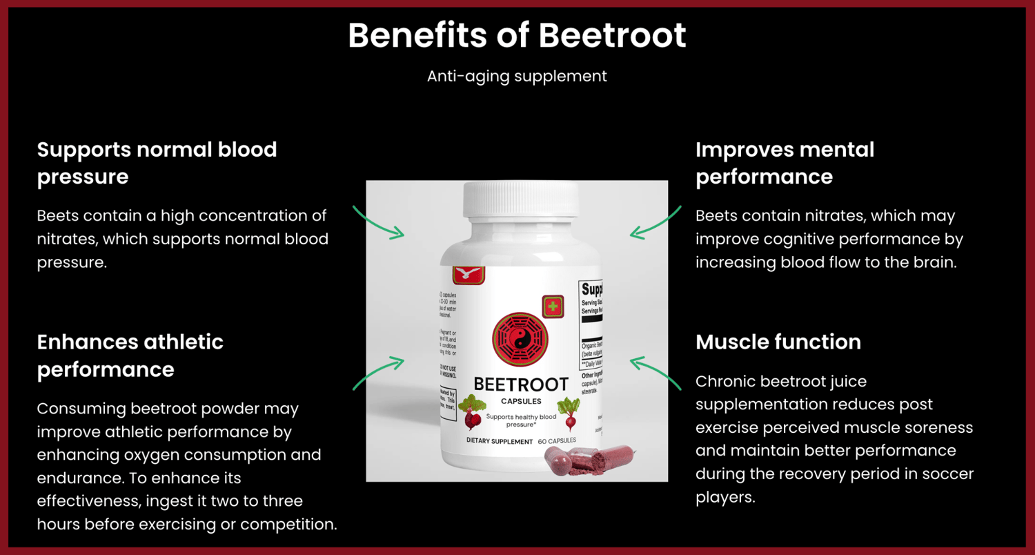Beetroot for Recovery A study suggests that chronic beetroot juice supplementation reduces post-exercise perceived muscle soreness and maintains better performance during the recovery period in soccer players.