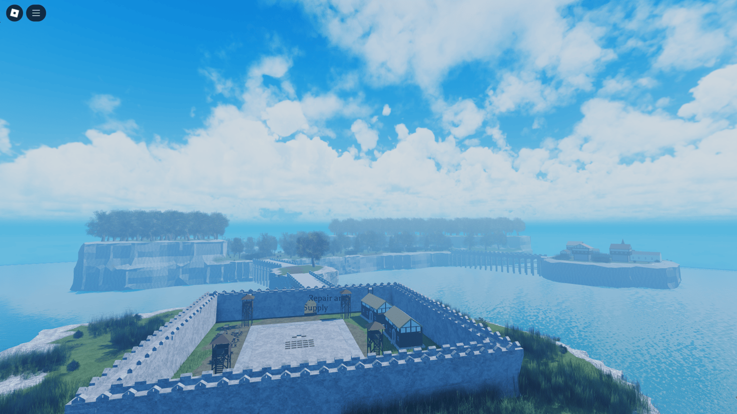 Free Roblox fantasy island map with stunning bridges, designed for battle scenarios and creative fantasy gameplay.