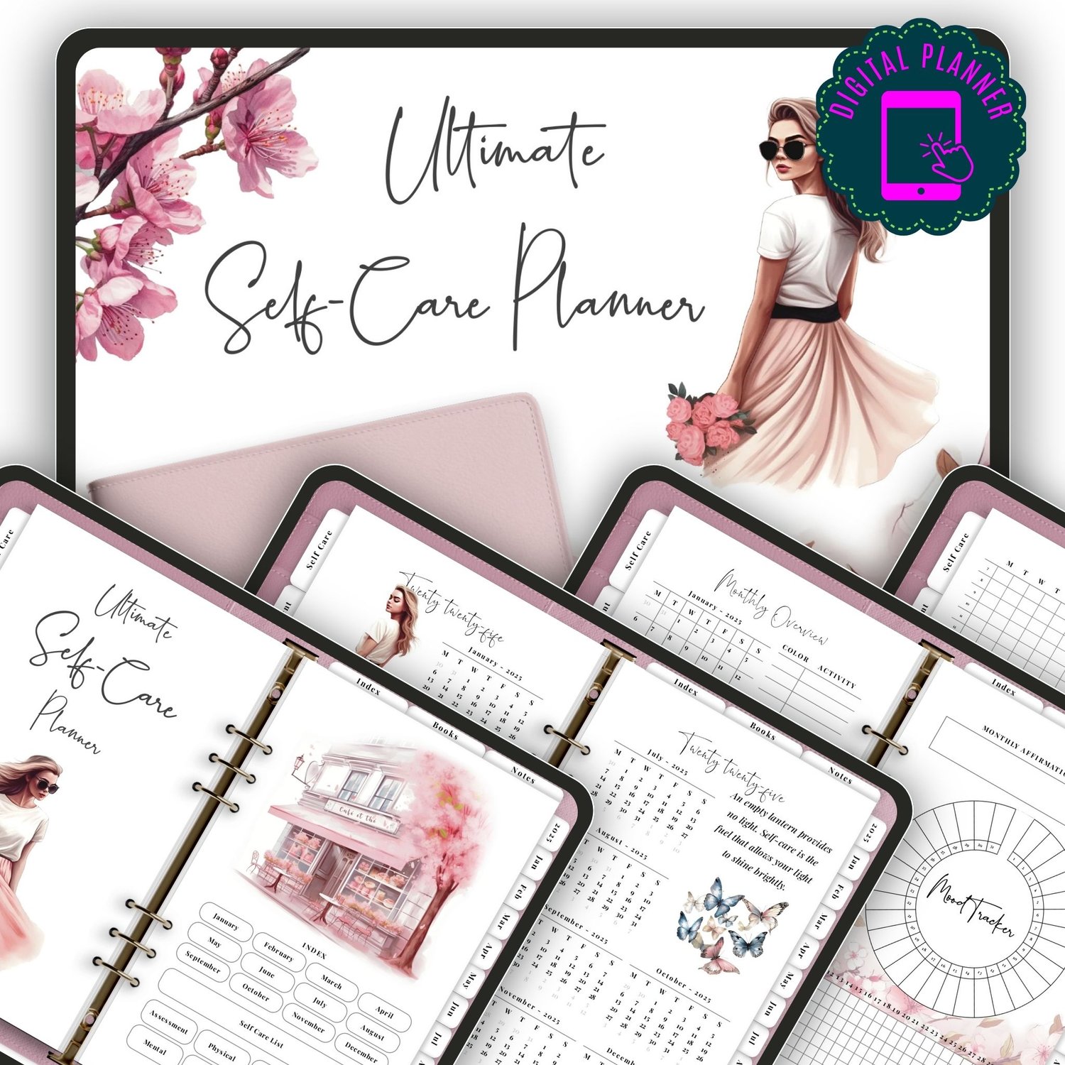 2025 Self-Care Digital Planner – 78 Hyperlinked Pages