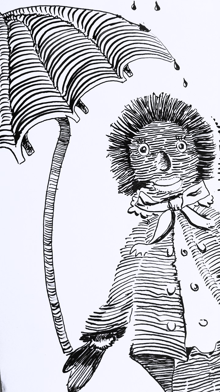 Dibujo de erizo humanoide-paraguas