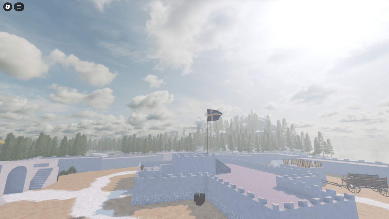 Roblox map featuring Fort Gustav, a Swedish-inspired fortress with immersive winter terrain.