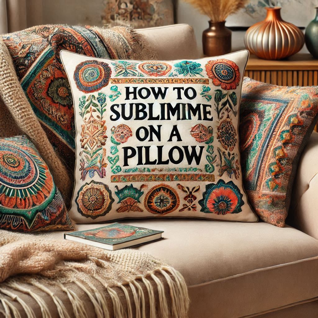 Image showcasing a complete guide on how to sublimate on pillows, including tools, materials, and step-by-step instructions for creating vibrant and personalized designs.