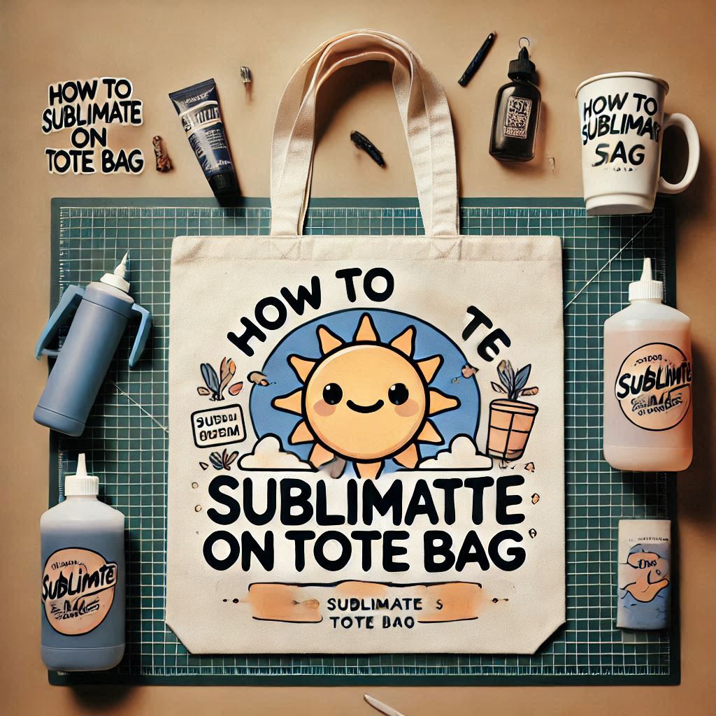 Image showcasing a complete guide on how to sublimate on tote bags, including tools, materials, and step-by-step instructions for creating vibrant and personalized designs.
