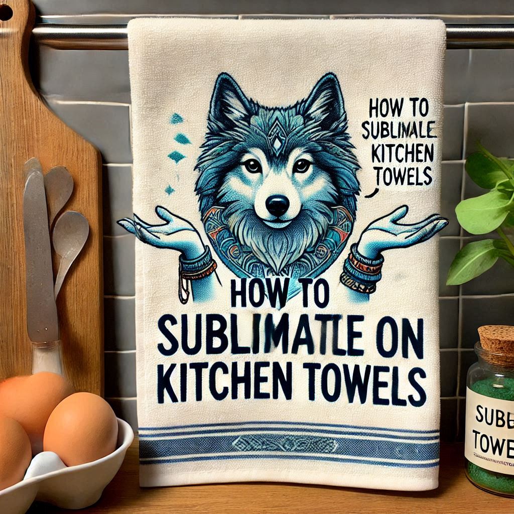 Illustration accompanying a step-by-step guide on how to sublimate on kitchen towels, featuring tools, materials, and techniques for achieving vibrant and professional results.