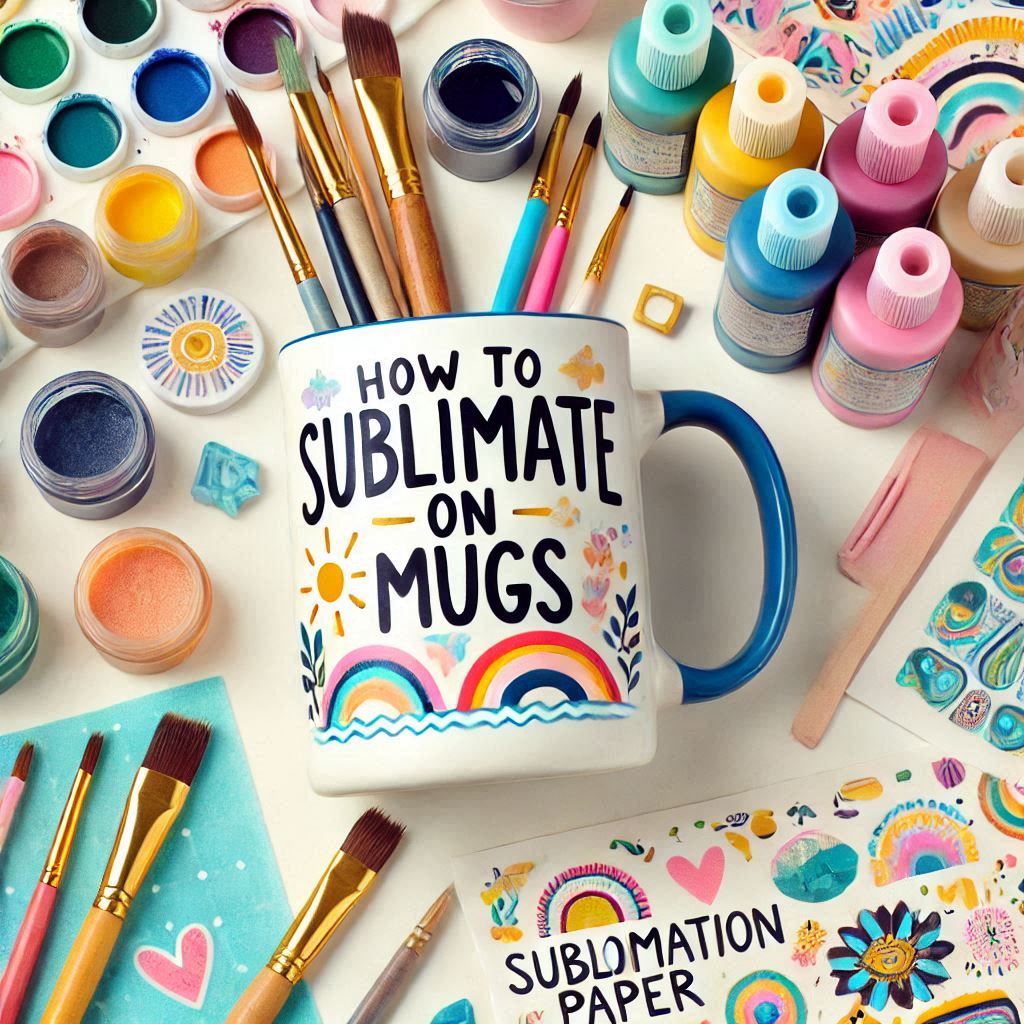 Image illustrating a step-by-step guide on how to sublimate on 11oz and 15oz mugs, featuring tools, materials, and techniques for achieving vibrant and professional designs.