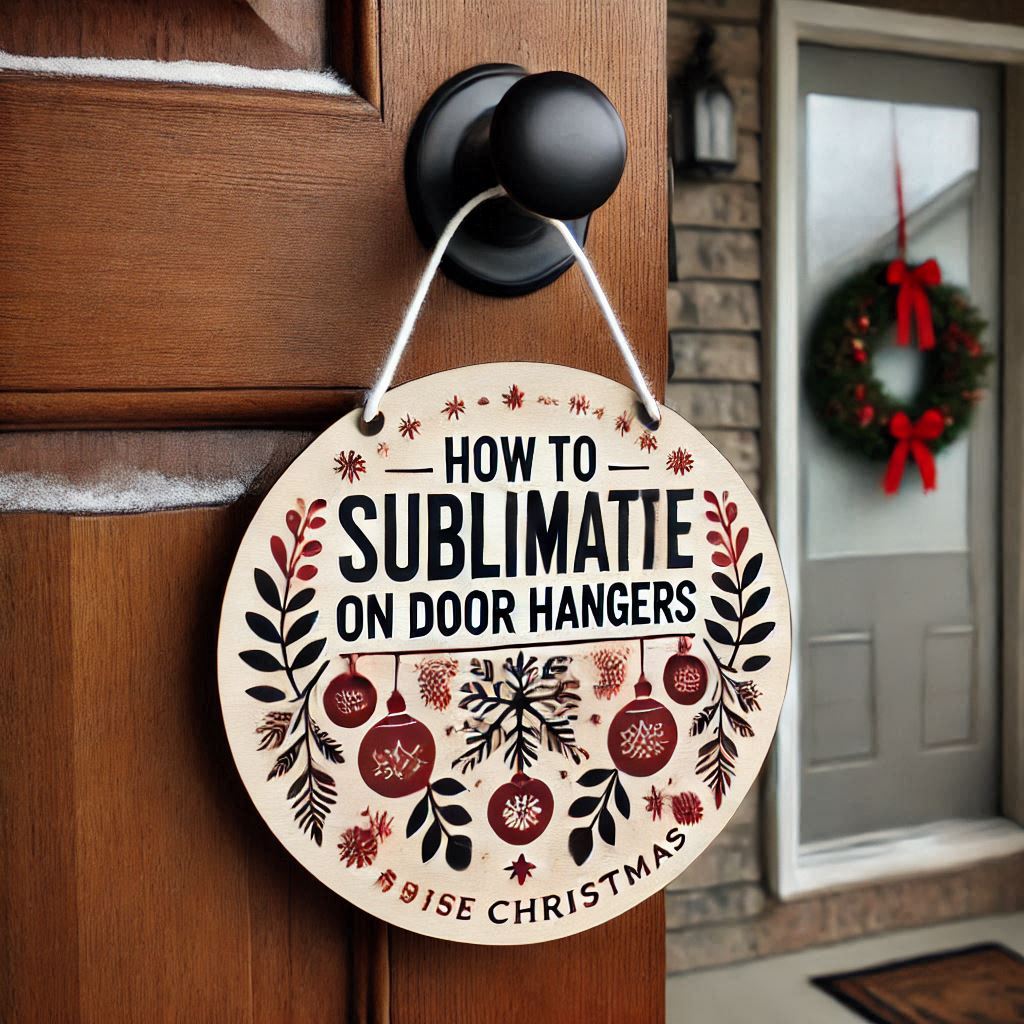 Image showcasing a complete step-by-step guide on how to sublimate on door hangers, including tools, materials, and techniques for creating vibrant and personalized designs.
