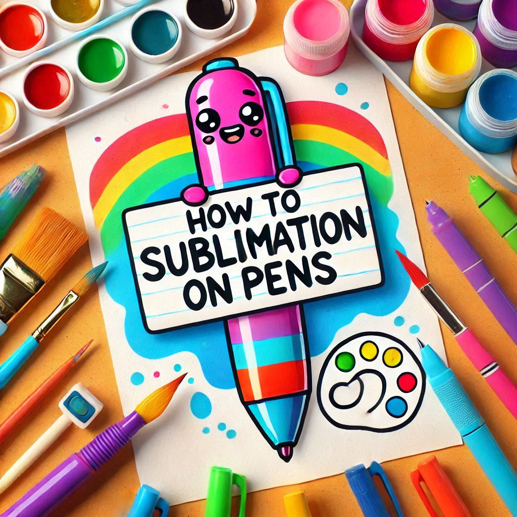 Image showcasing a step-by-step guide on how to sublimate on pens, featuring tools, materials, and techniques for creating custom writing instruments with vibrant and personalized designs.