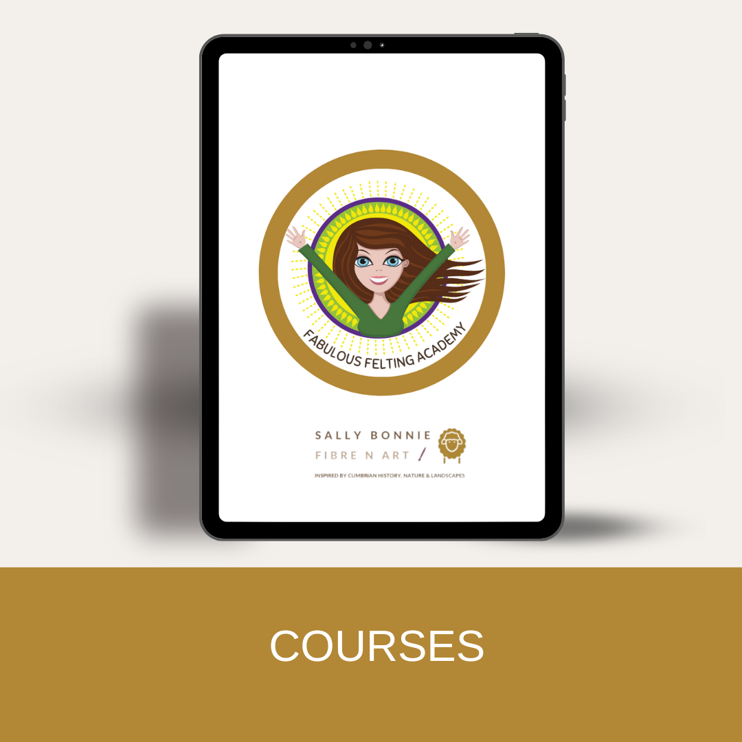 Promotional graphic for online needle felting courses and workshops — step-by-step lessons for beginners.