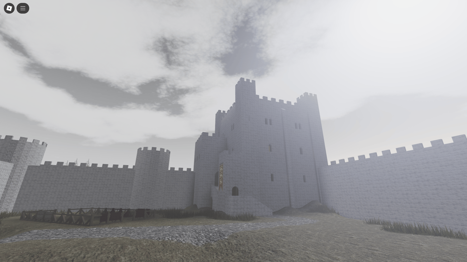 Roblox English castle asset with strategic island placement for battles and sieges.
