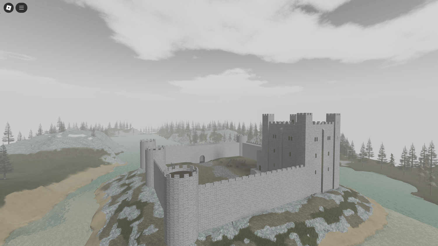 Medieval English fortress set on an island, crafted for Roblox Studio and historical roleplay maps.