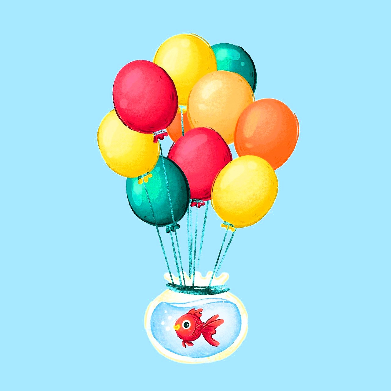 Globos multicolor-pecera voladora-pez rojo
