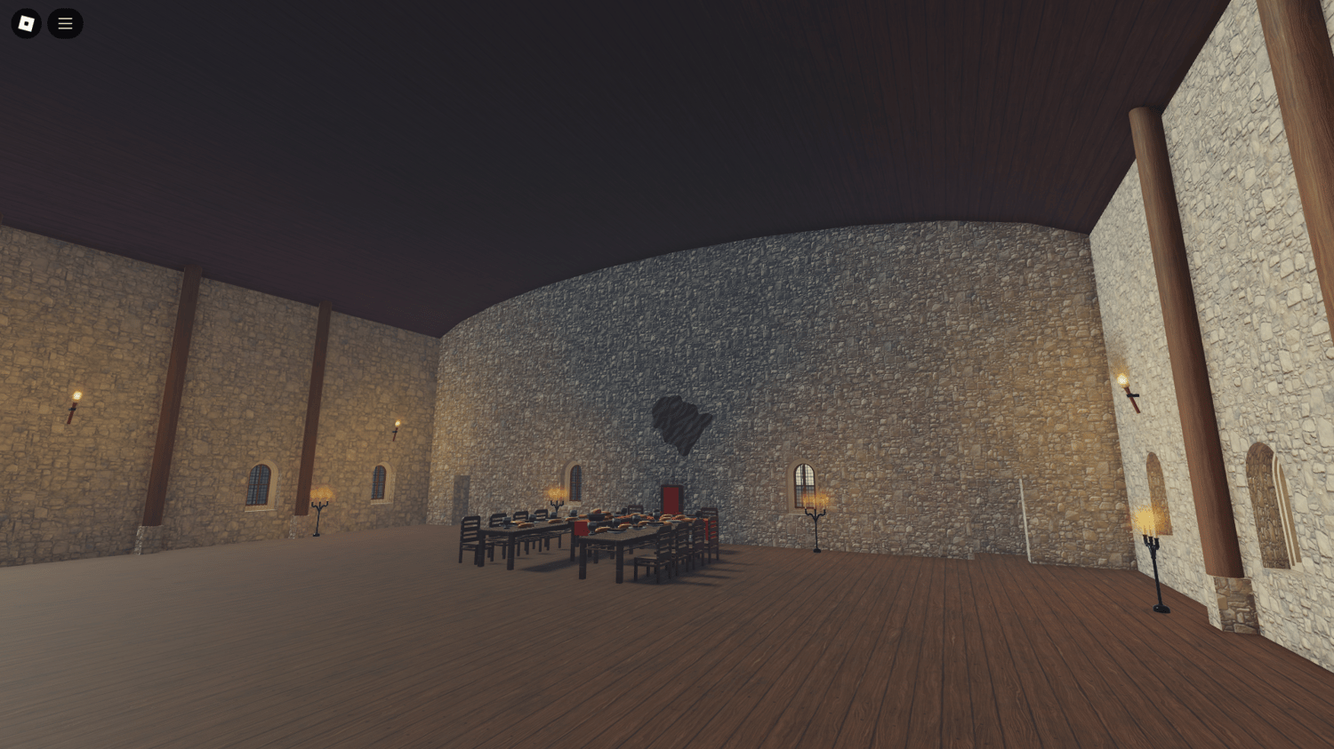 Medieval fortress interiors with realistic decor, designed for Roblox Studio users.