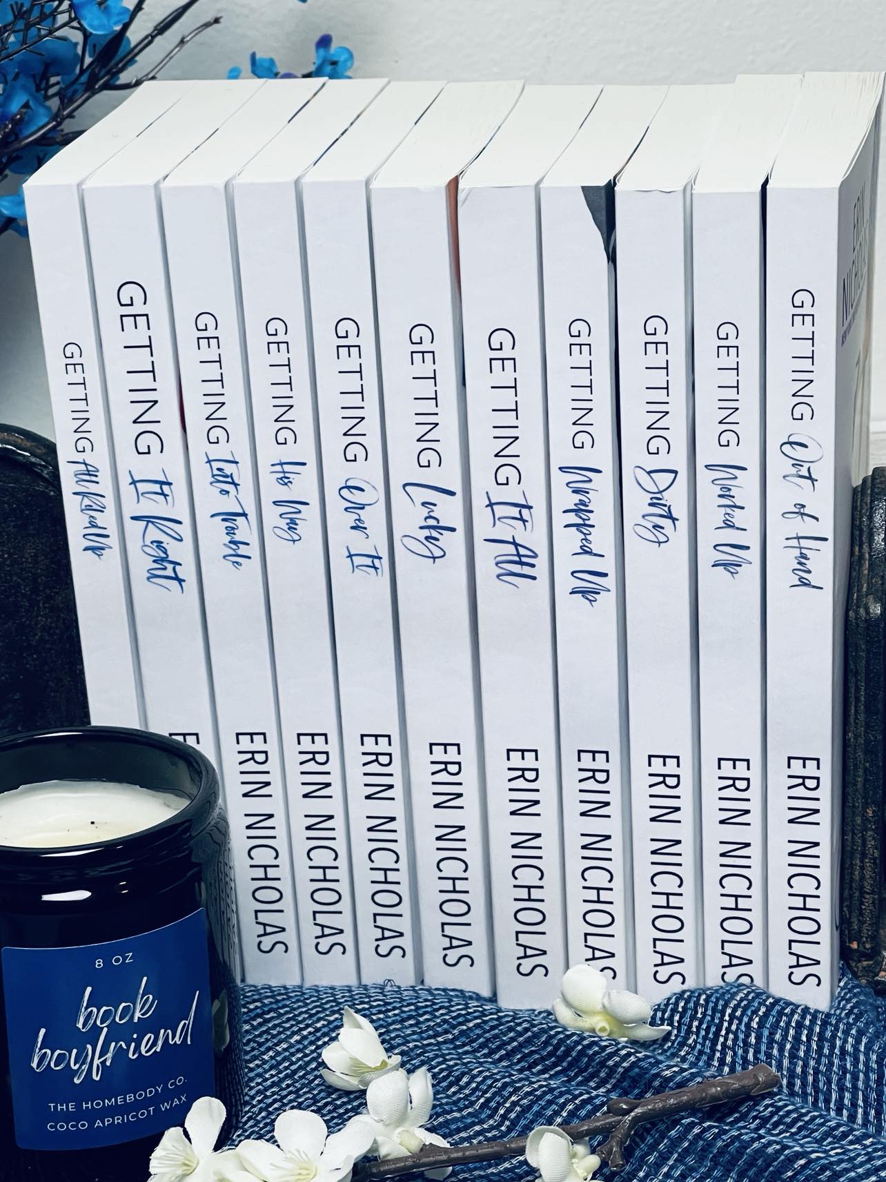 Paperback spines of entire Sapphire Falls series by Erin Nicholas