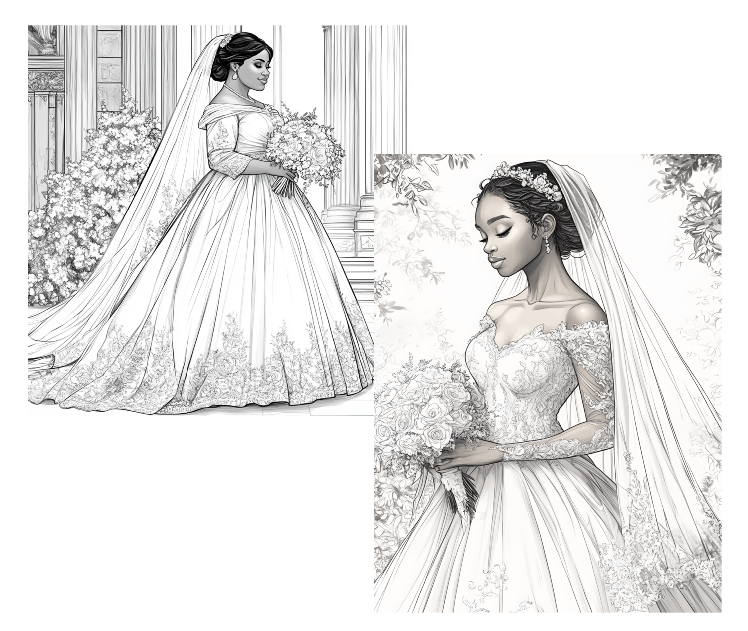 black bride coloring pages midjourney prompts