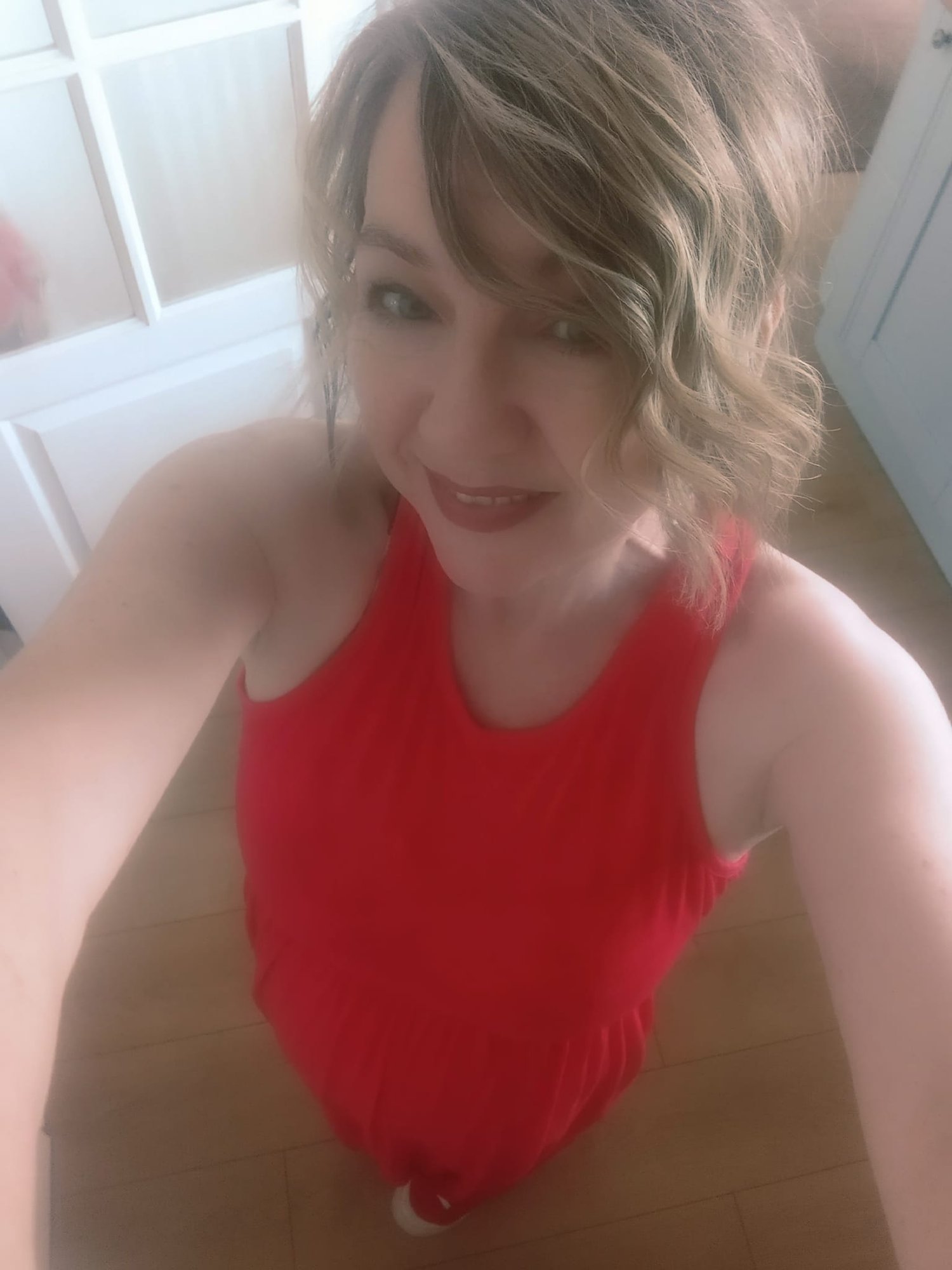 woman, red dress, door, guru circles