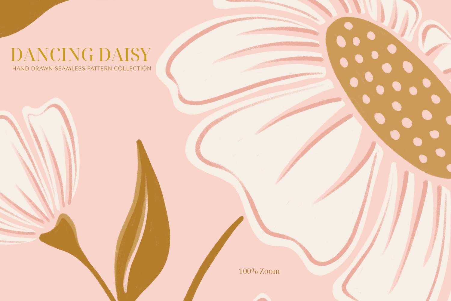 Surface pattern design Daisy flowers and flourishing vines and leaves