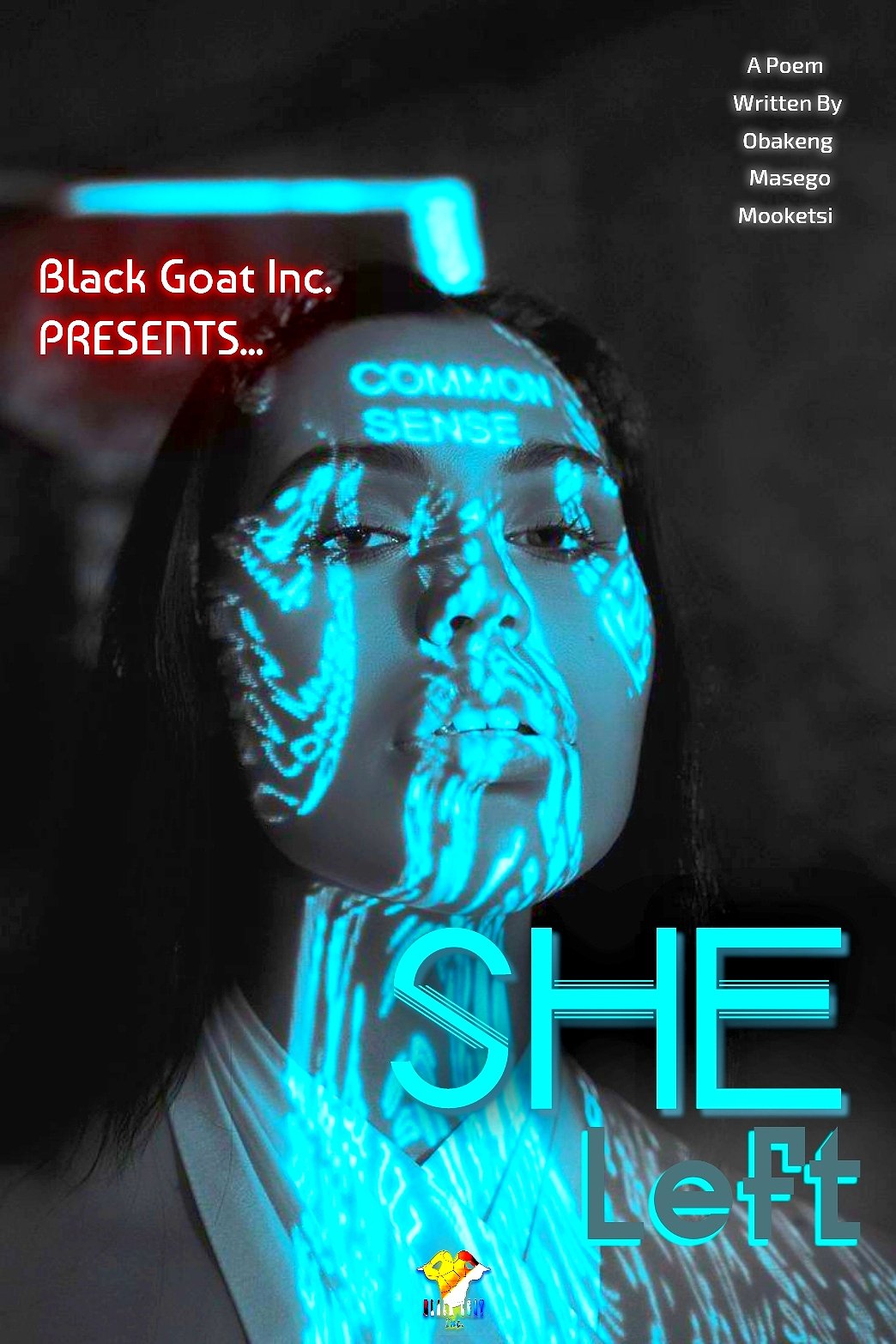 The cover image for the poem "SHE LEFT" is a mesmerizing portrait of a woman that captures depth and intrigue. The composition centers on a beautiful woman with long, flowing hair, gazing directly into the camera with a blank yet thought-provoking express