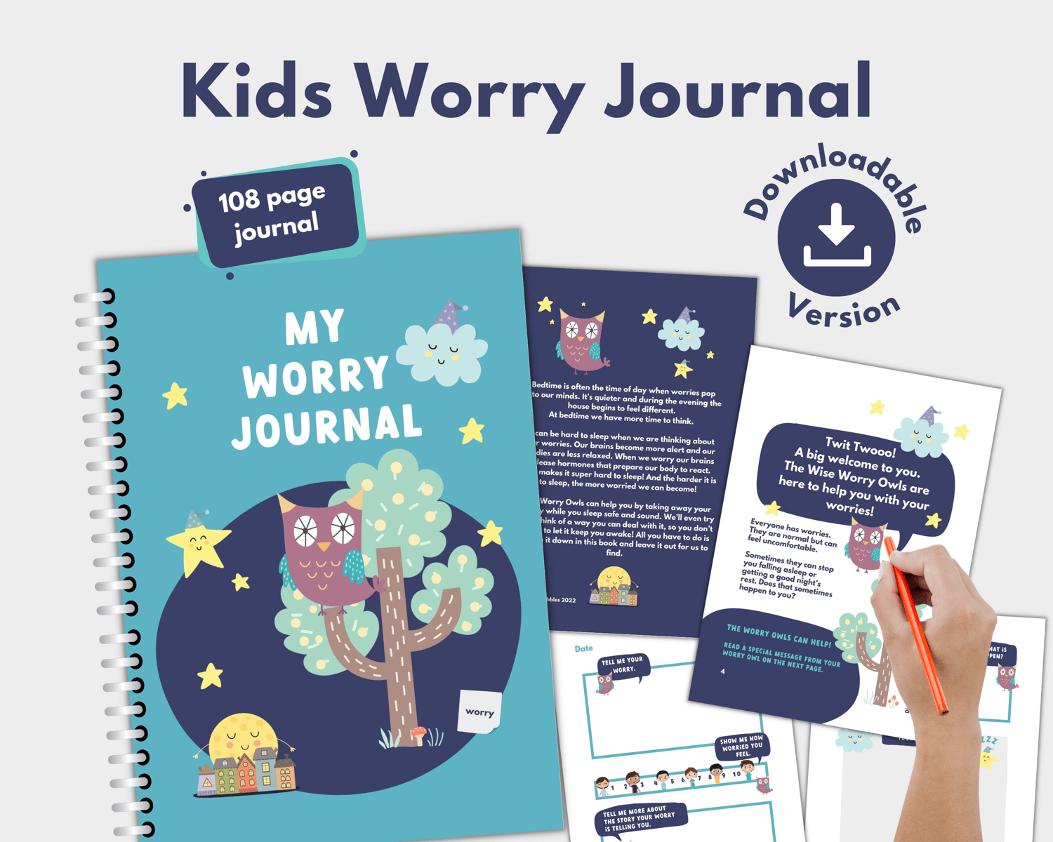 Downloadable Kids Worry Journal, Child Anxiety resource, Parent Child Communication